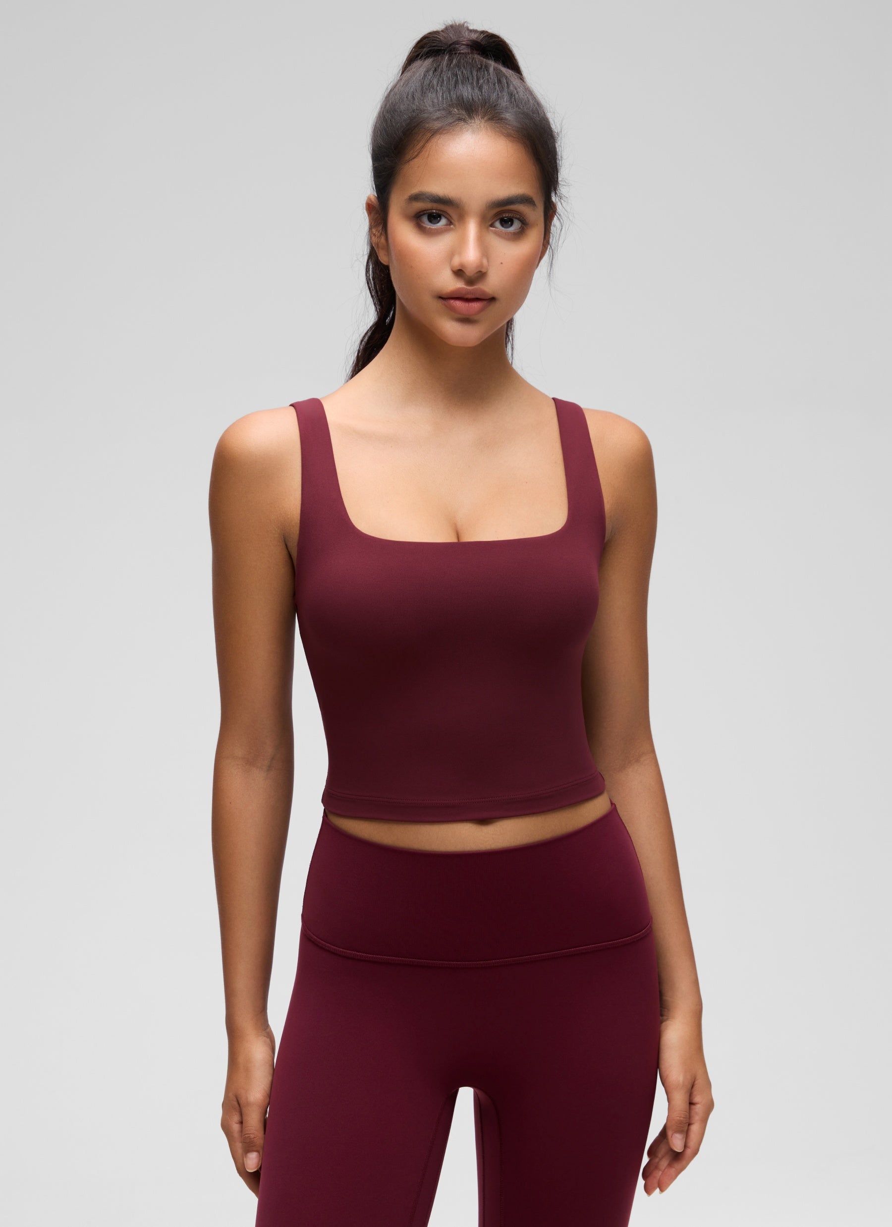 CRZ YOGA Yoga Wanita Impak Rendah Butterluxe Bra Garis Panjang Leher Segi Empat Merah Merlot