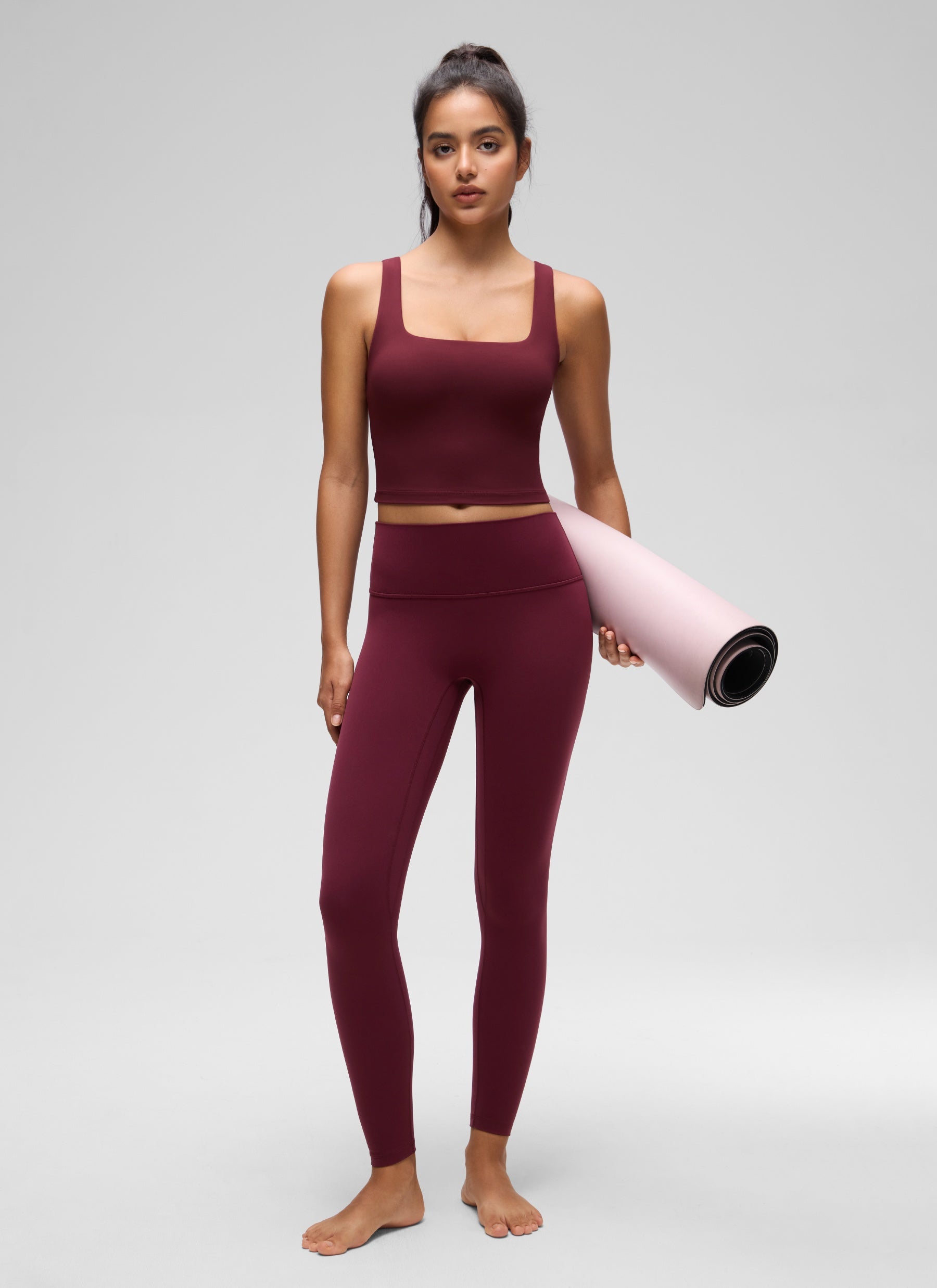 CRZ YOGA Yoga Wanita Impak Rendah Butterluxe Bra Garis Panjang Leher Segi Empat Merah Merlot