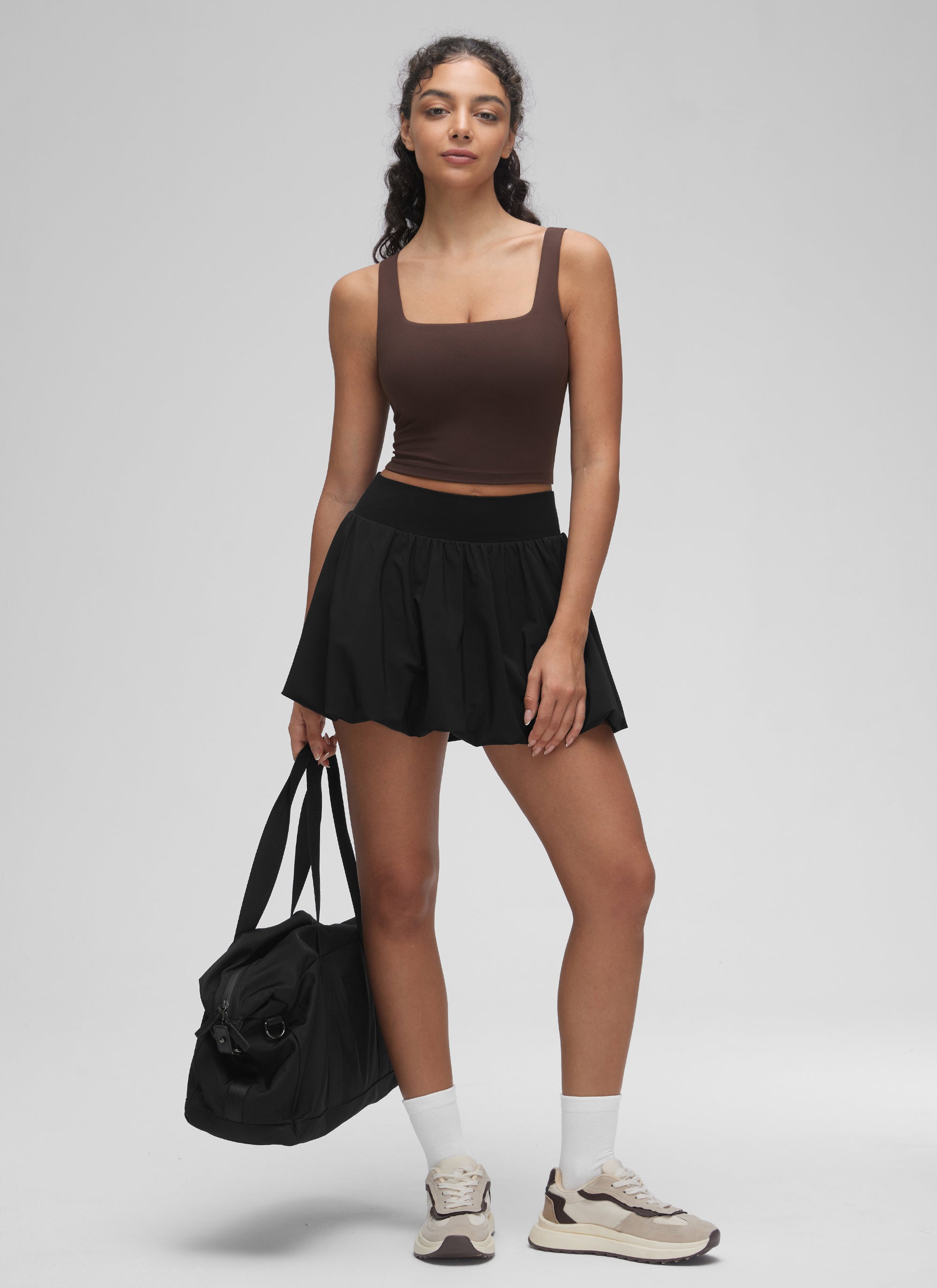 CRZ YOGA Yoga Wanita Impak Rendah Butterluxe Bra Garis Panjang Leher Segiempat Coklat Fudge Panas