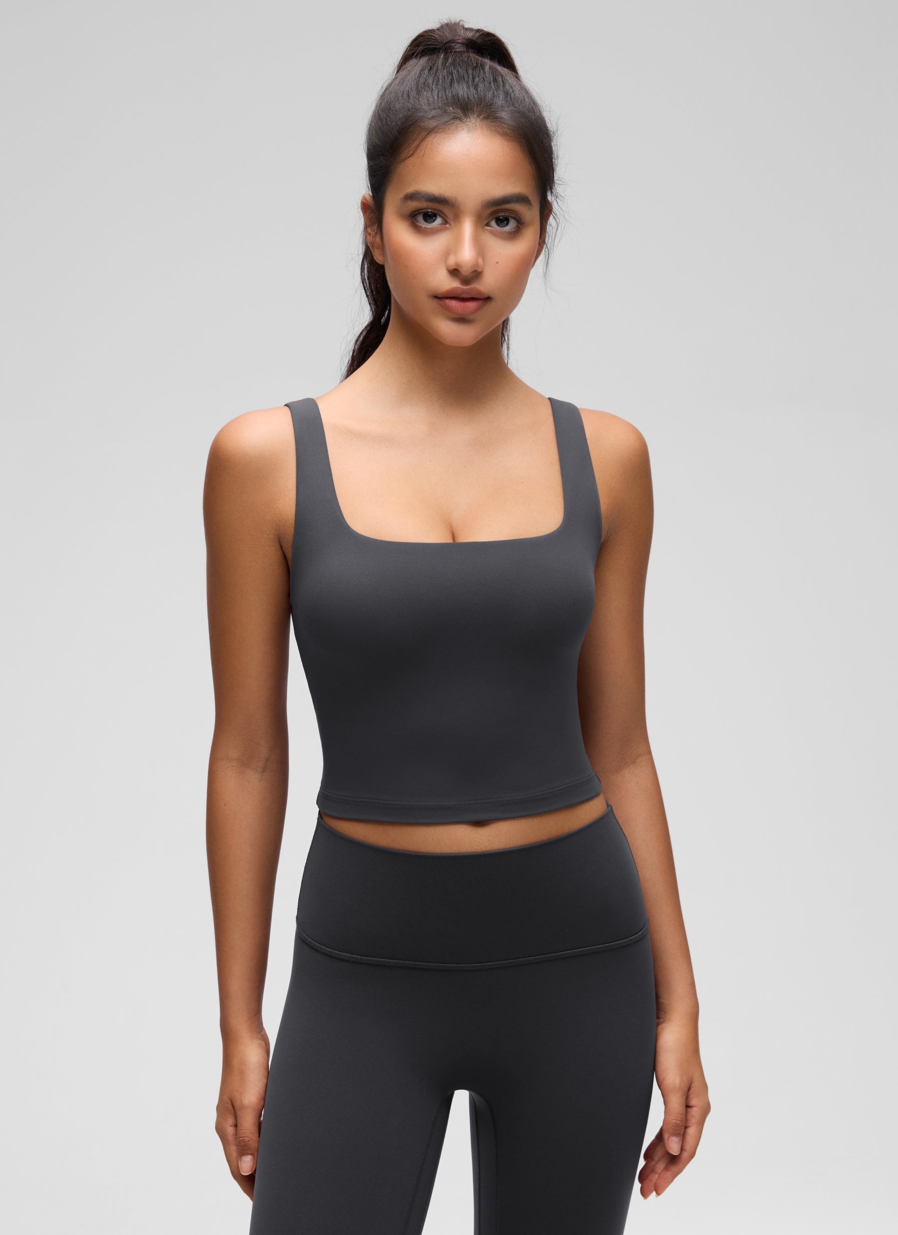 CRZ YOGA Yoga Wanita Impak Rendah Butterluxe Bra Garis Panjang Leher Segi Empat Kelabu Misterius
