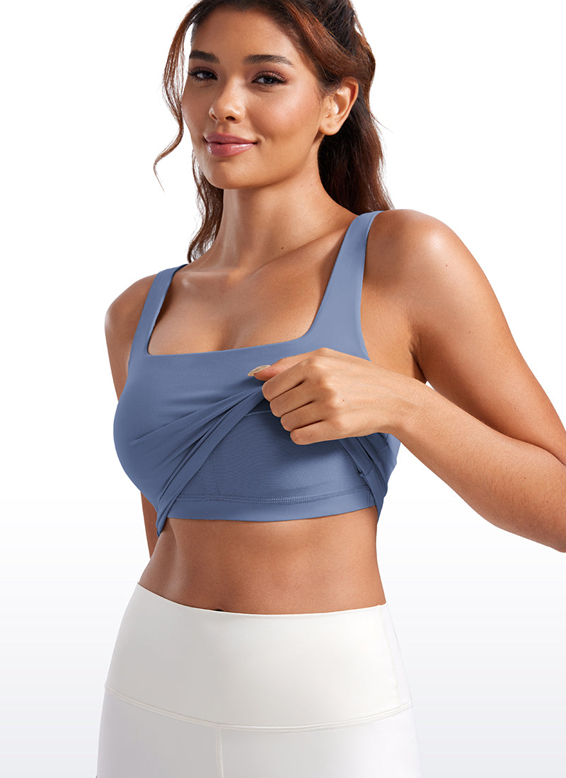 CRZ YOGA Yoga Wanita Impak Rendah Butterluxe Bra Garis Panjang Leher Segi Empat Biru Oasis