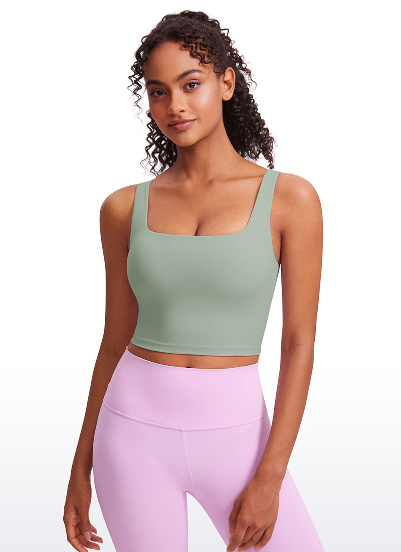CRZ YOGA Yoga Wanita Impak Rendah Butterluxe Bra Garis Panjang Leher Segi Empat Hijau Palm Court
