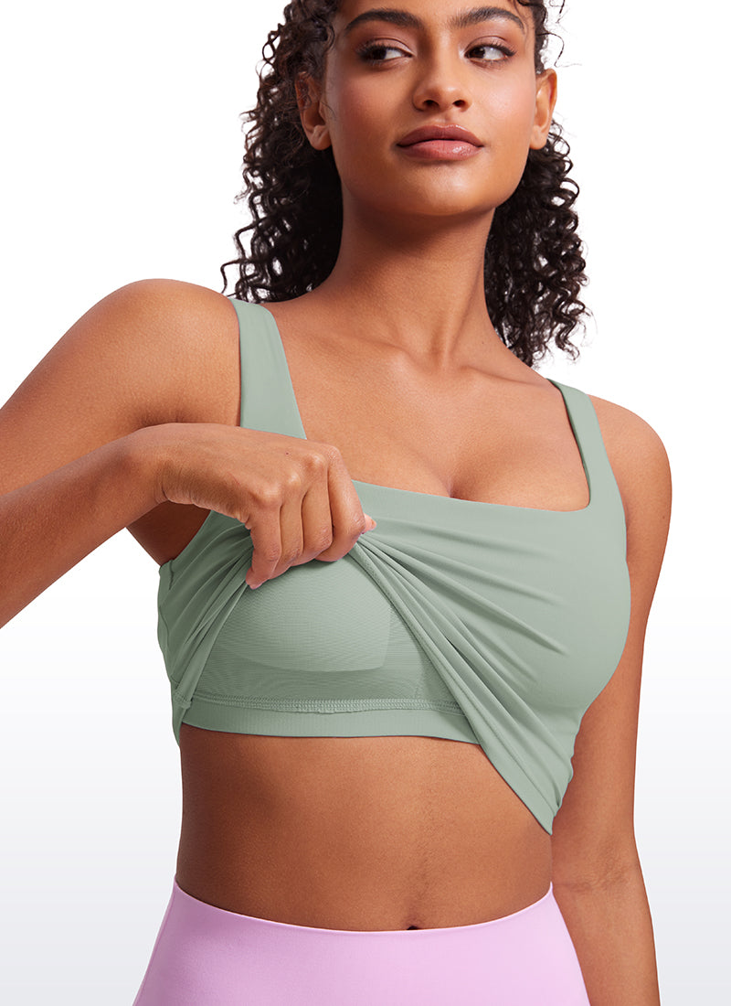 CRZ YOGA Yoga Wanita Impak Rendah Butterluxe Bra Garis Panjang Leher Segi Empat Hijau Palm Court