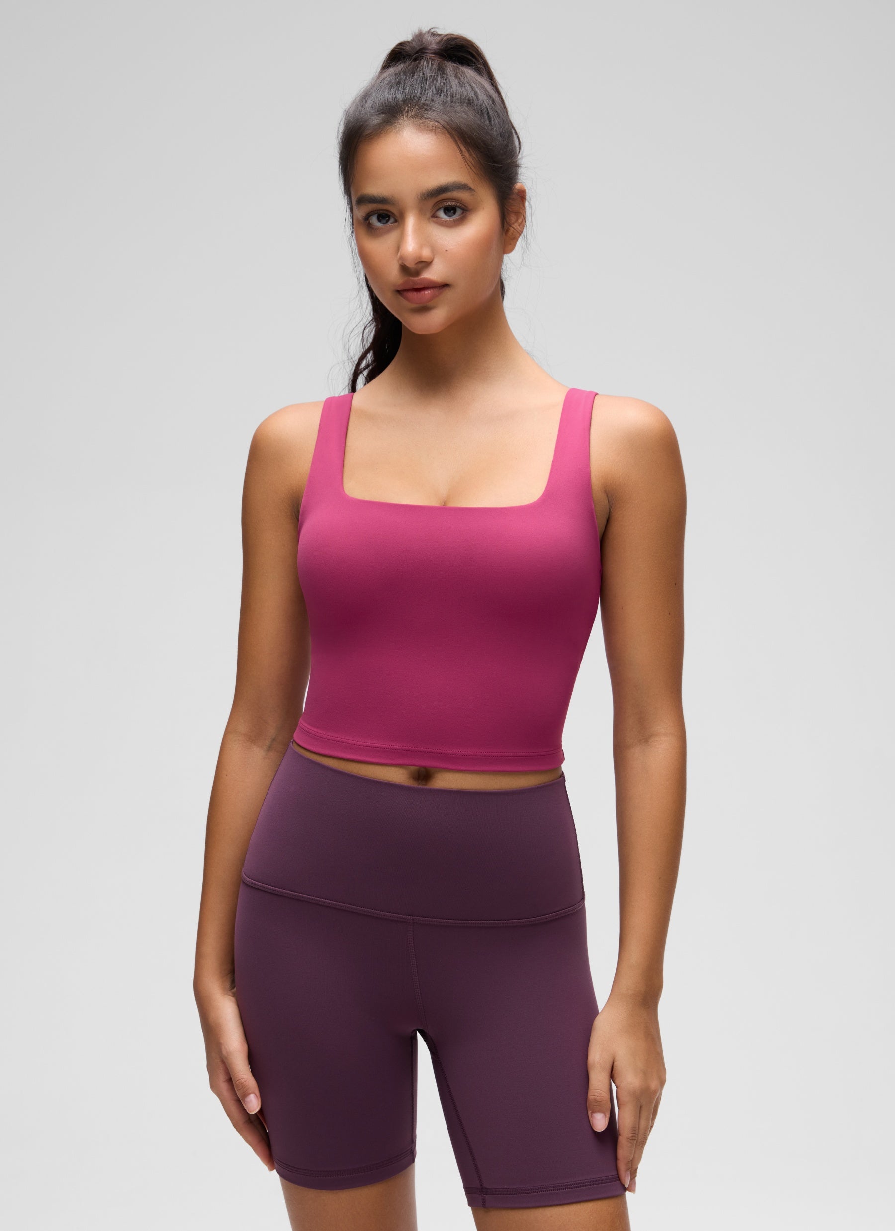CRZ YOGA Yoga Wanita Impak Rendah Butterluxe Bra Garis Panjang Leher Segi Empat Warna Ungu Muda Dibasuh