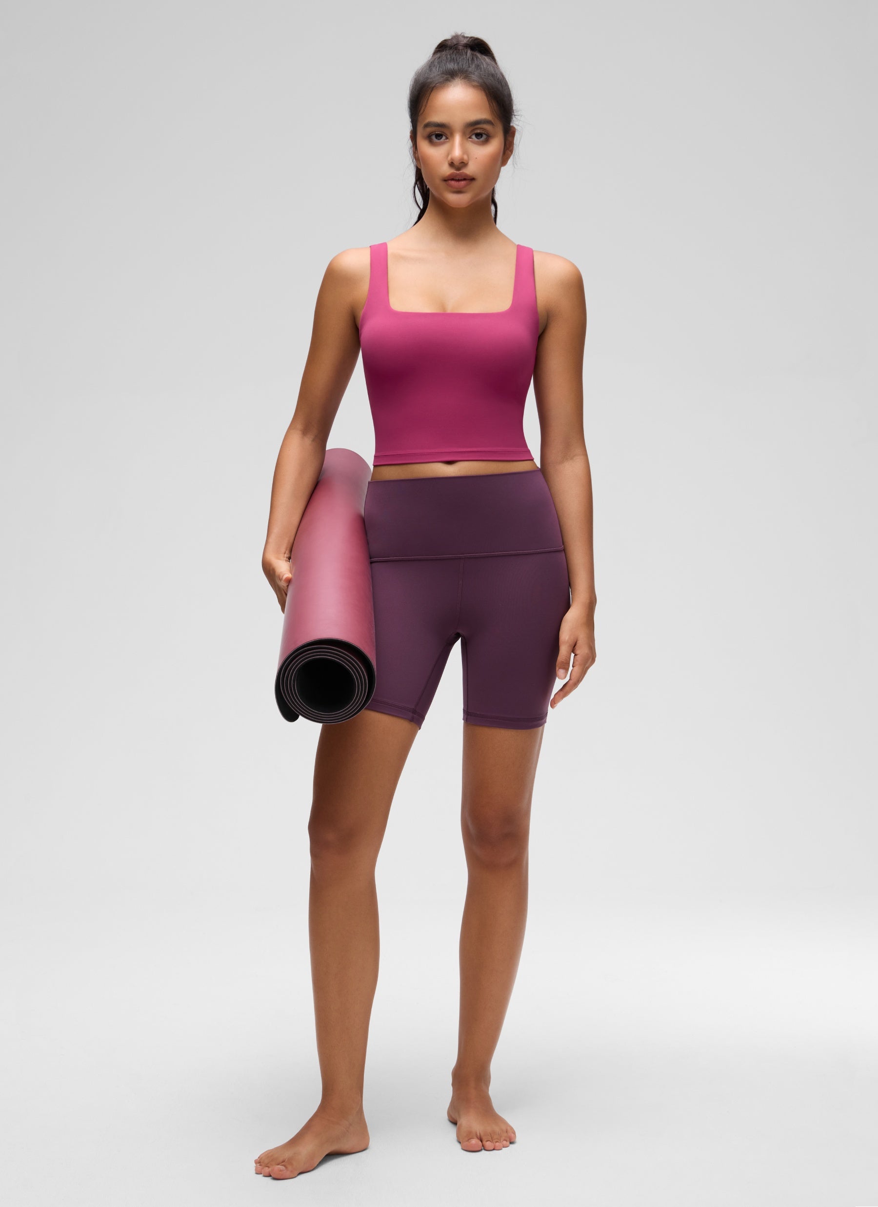 CRZ YOGA Yoga Wanita Impak Rendah Butterluxe Bra Garis Panjang Leher Segi Empat Warna Ungu Muda Dibasuh