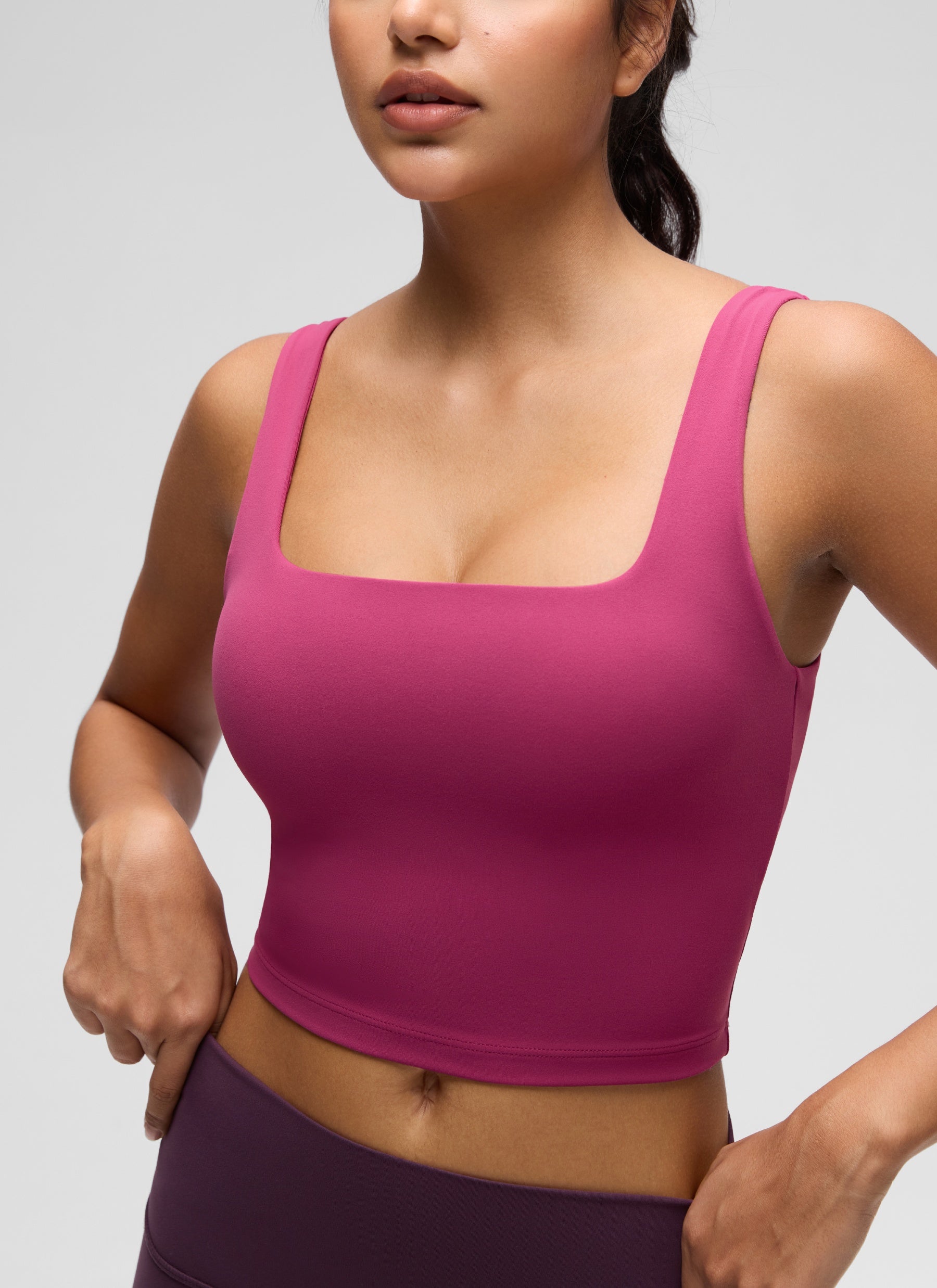 CRZ YOGA Yoga Wanita Impak Rendah Butterluxe Bra Garis Panjang Leher Segi Empat Warna Ungu Muda Dibasuh