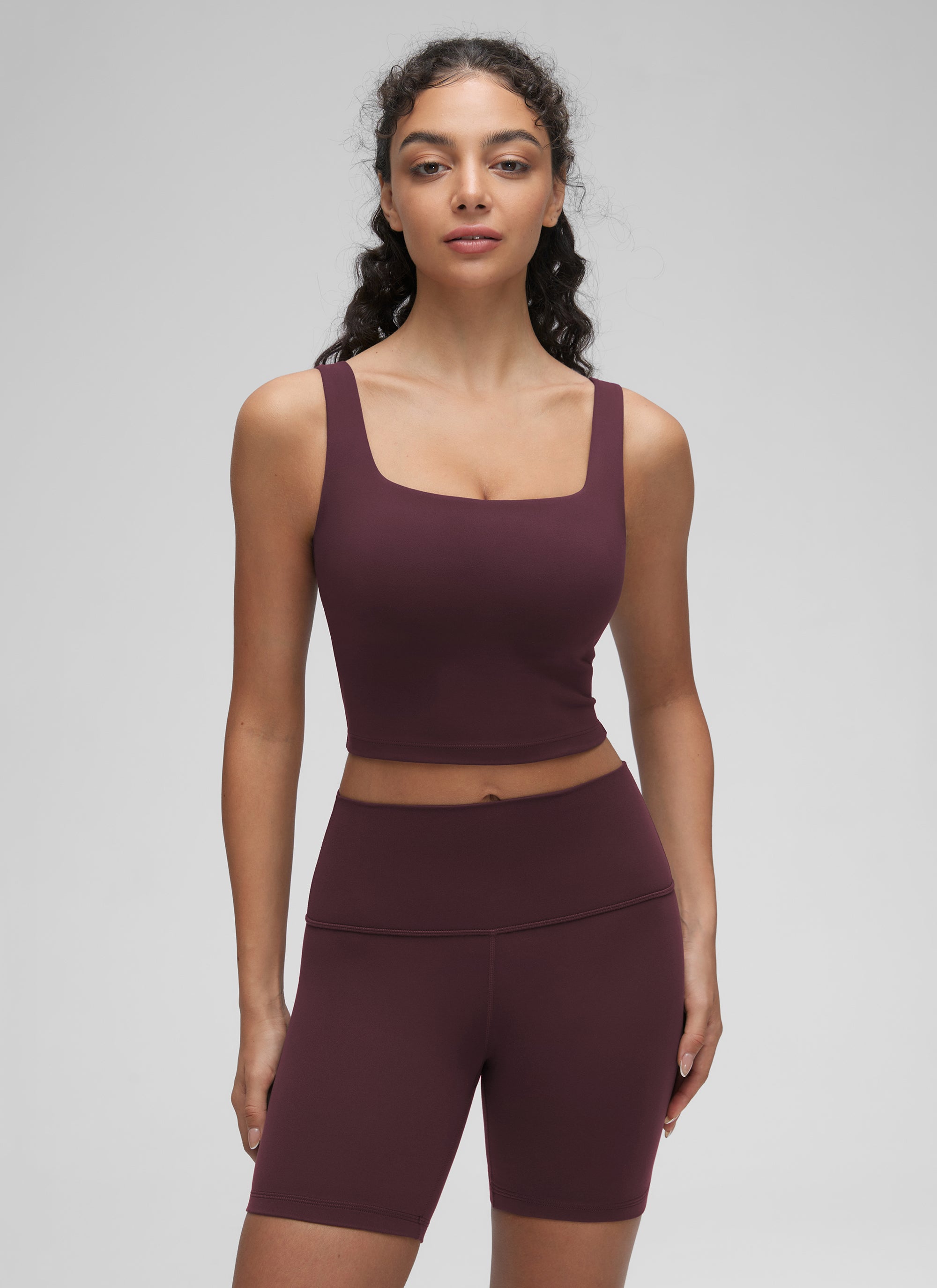 CRZ YOGA Yoga Wanita Impak Rendah Butterluxe Bra Garis Panjang Leher Segi Empat Plum Masak