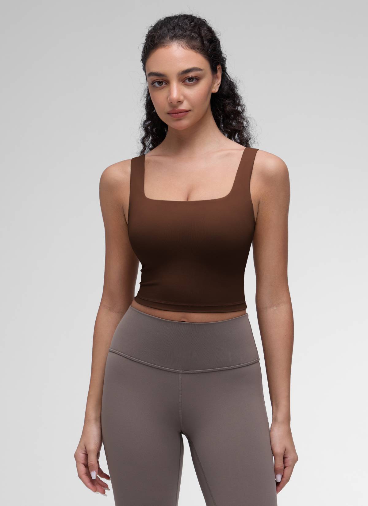 CRZ YOGA Yoga Wanita Impak Rendah Butterluxe Bra Garis Panjang Leher Segiempat Coklat Lava