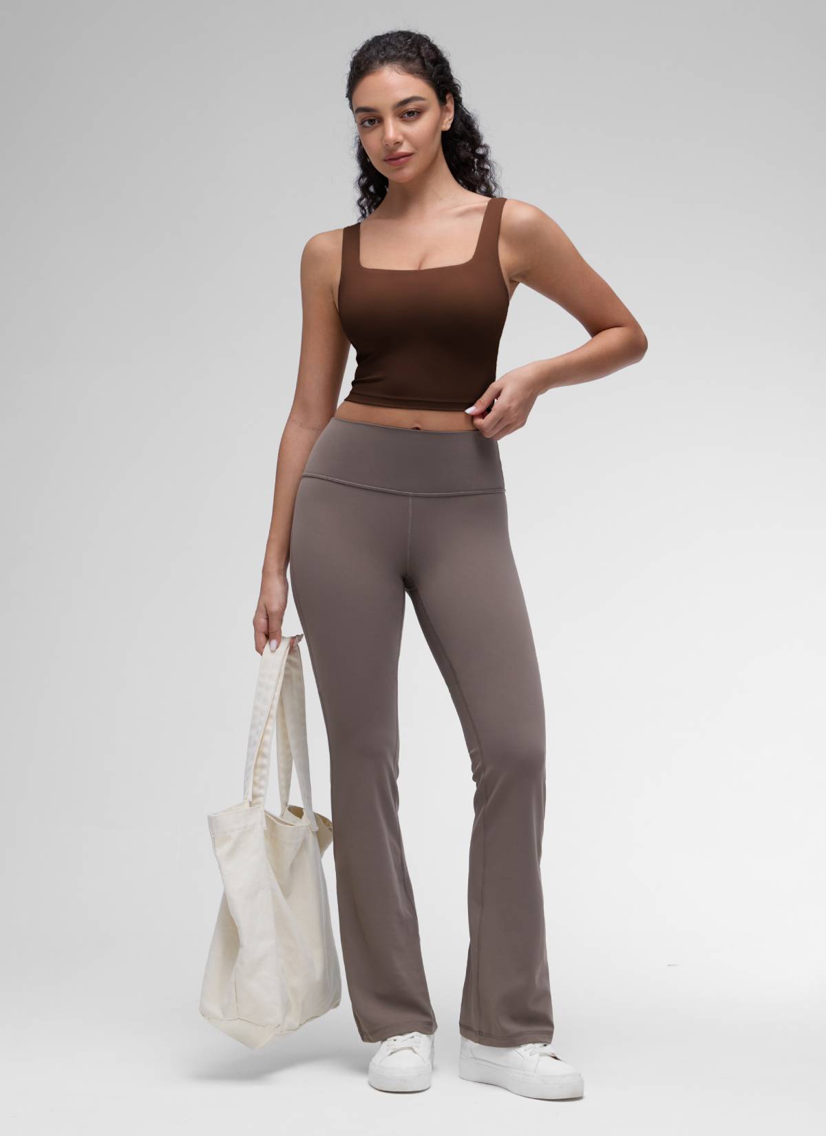 CRZ YOGA Yoga Wanita Impak Rendah Butterluxe Bra Garis Panjang Leher Segiempat Coklat Lava
