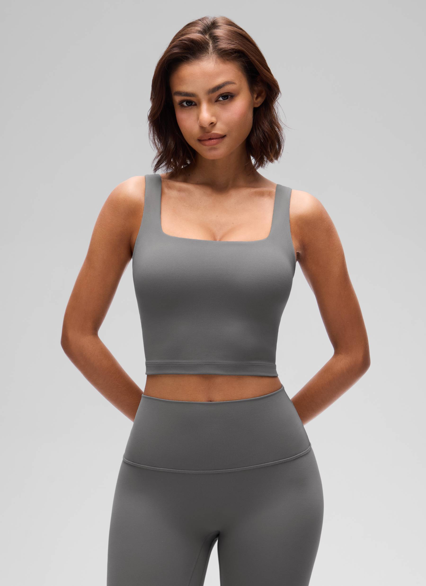 CRZ YOGA Yoga Wanita Impak Rendah Butterluxe Bra Garis Panjang Leher Segi Empat Kelabu Abu