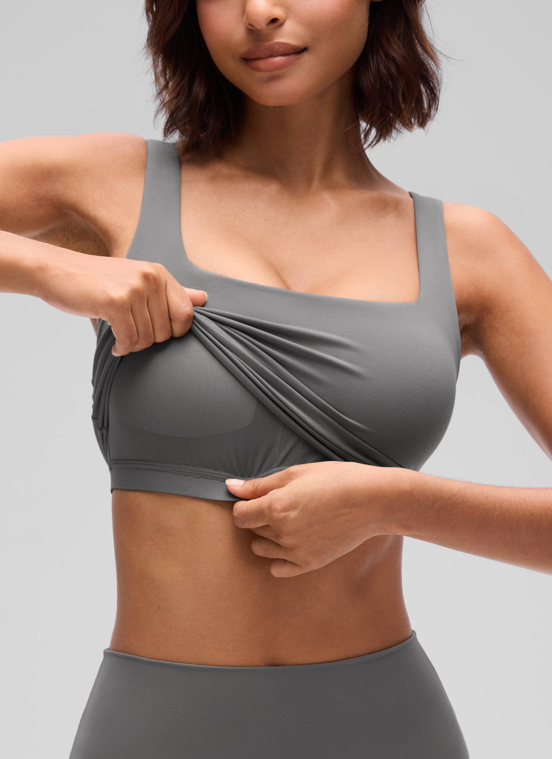 CRZ YOGA Yoga Wanita Impak Rendah Butterluxe Bra Garis Panjang Leher Segi Empat Kelabu Abu