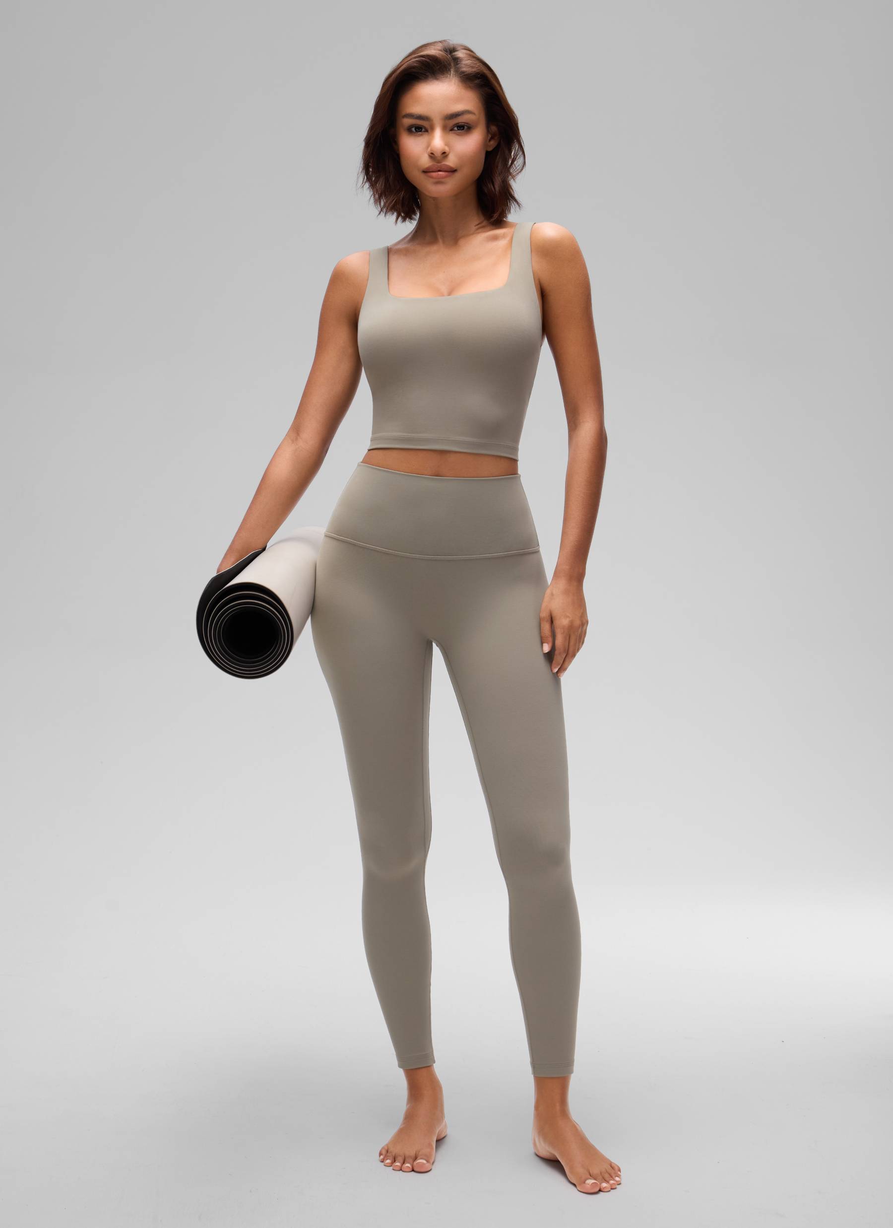CRZ YOGA Yoga Wanita Impak Rendah Butterluxe Bra Garis Panjang Leher Segi Empat Kelabu Abu Hangat