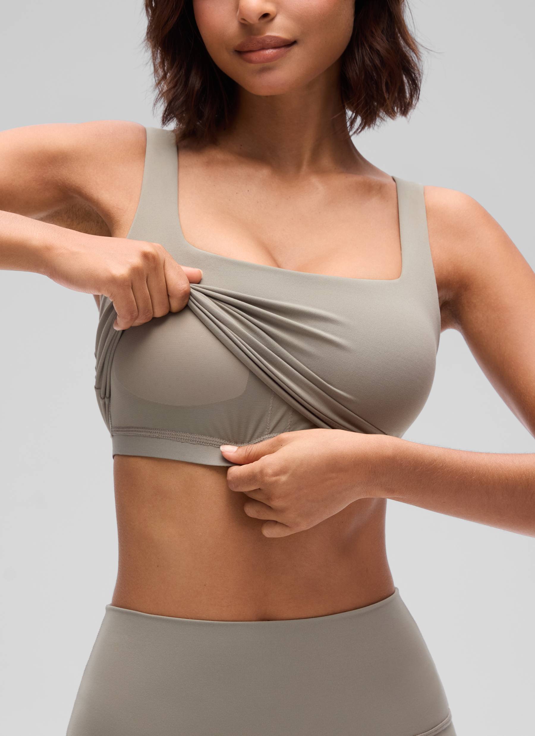 CRZ YOGA Yoga Wanita Impak Rendah Butterluxe Bra Garis Panjang Leher Segi Empat Kelabu Abu Hangat