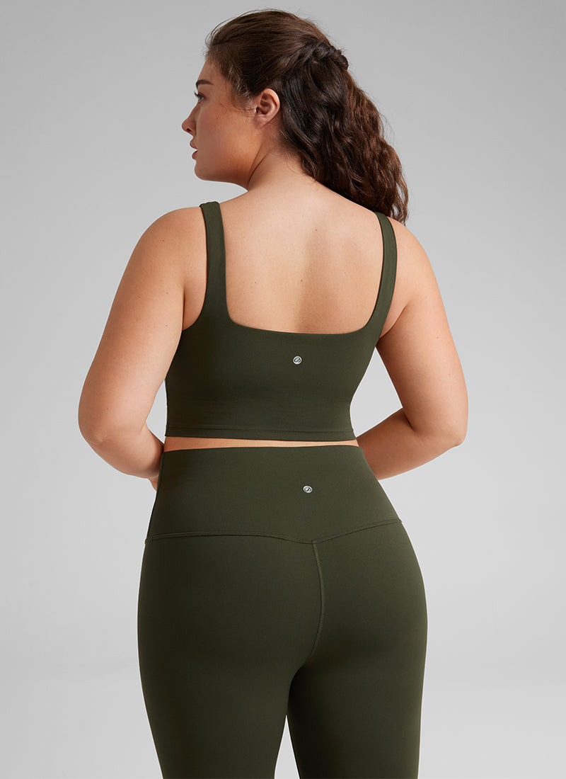 CRZ YOGA Yoga Wanita Impak Rendah Butterluxe Bra Garis Panjang Leher Segi Empat Hijau Zaitun