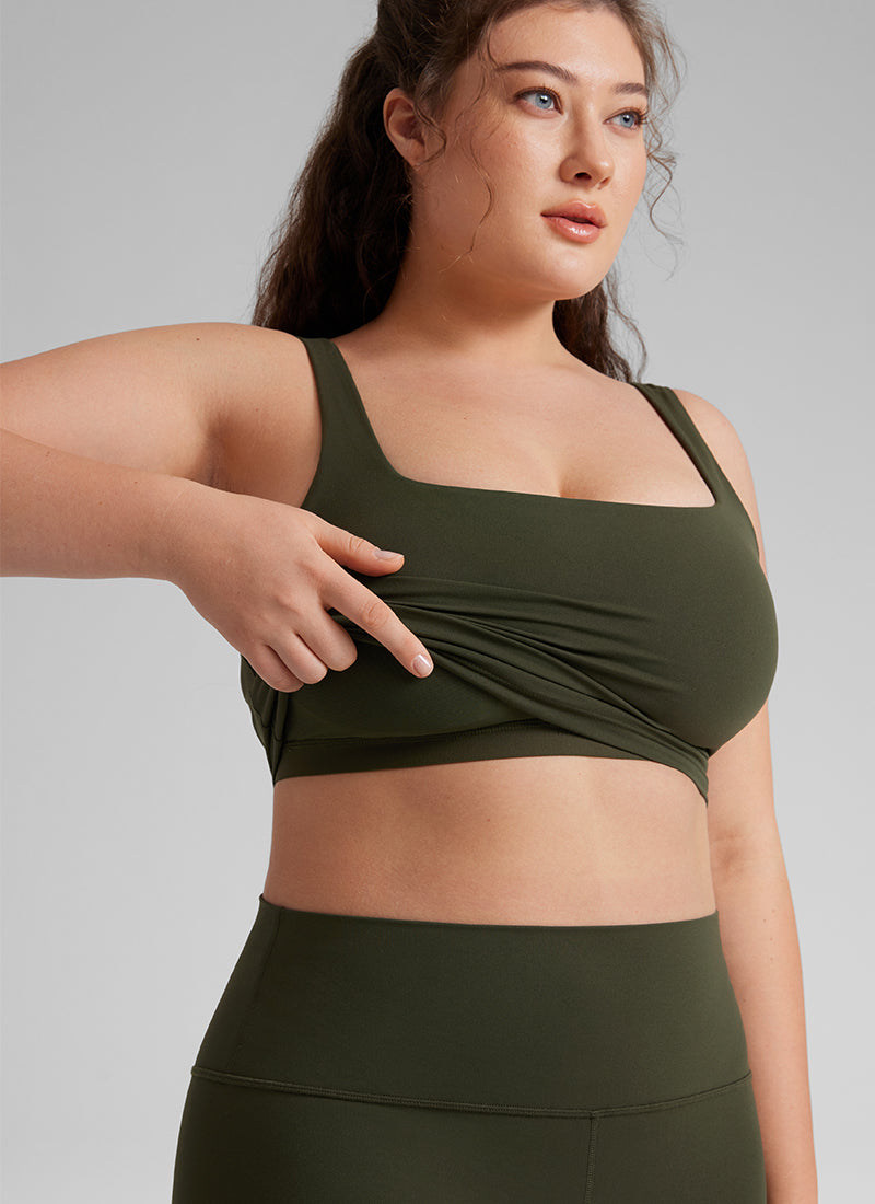 CRZ YOGA Yoga Wanita Impak Rendah Butterluxe Bra Garis Panjang Leher Segi Empat Hijau Zaitun