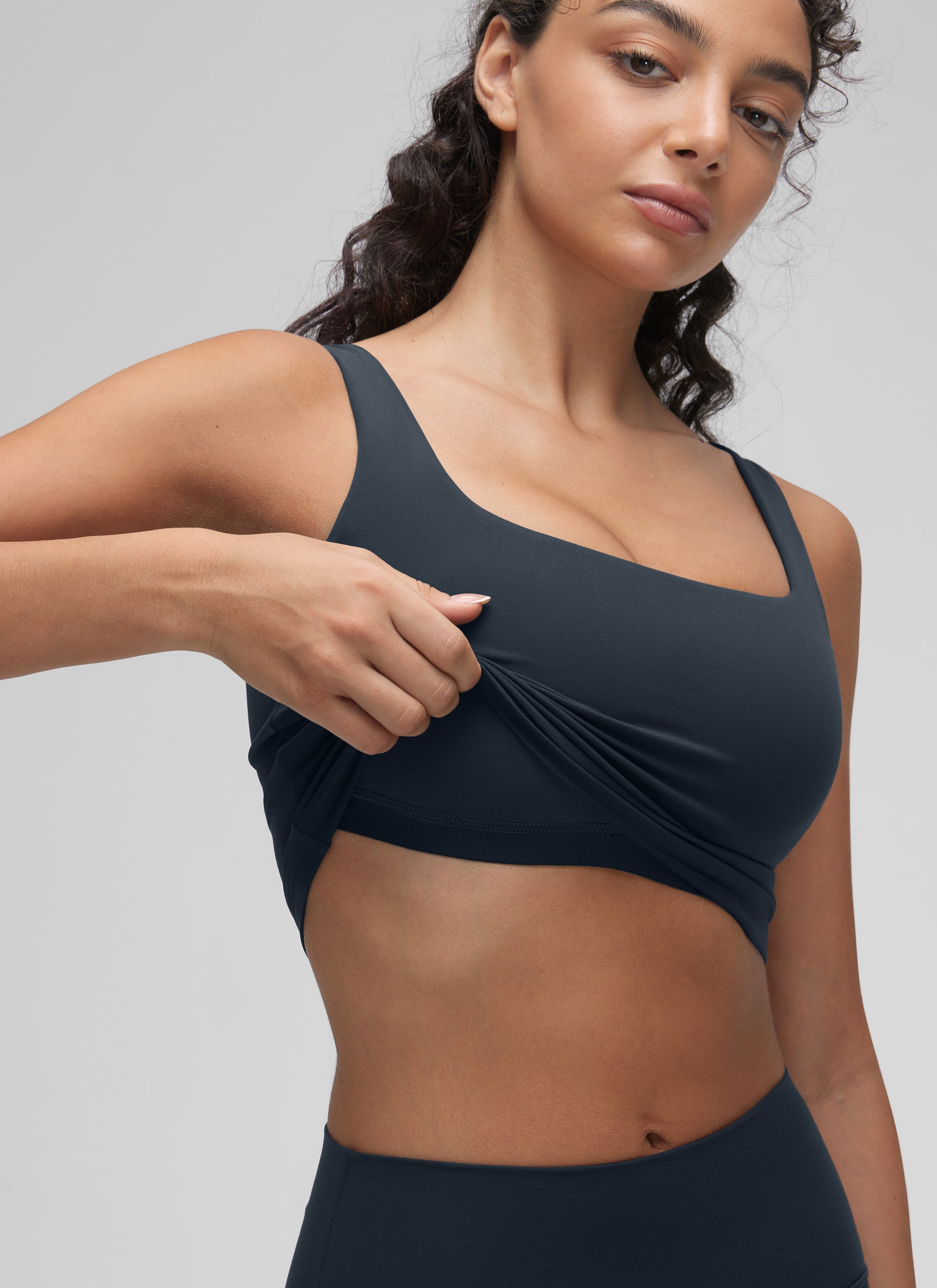CRZ YOGA Yoga Wanita Impak Rendah Butterluxe Bra Garis Panjang Leher Segi Empat Warna Biru Tulen