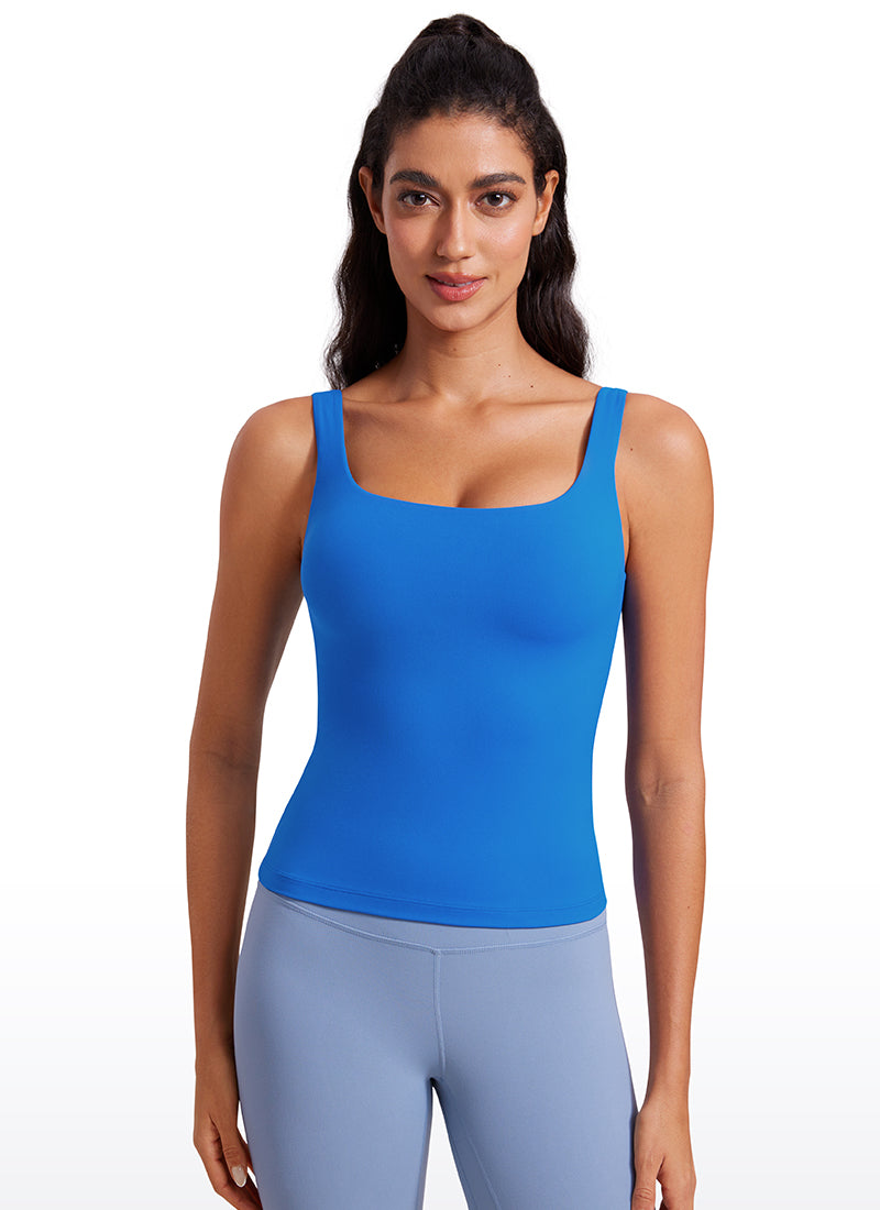 Baju Atasan SlimFit Wanita CRZ YOGA Butterluxe Bra Terbina Dalam Leher U Tanks Biru Berkilau
