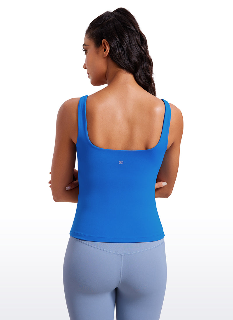 Baju Atasan SlimFit Wanita CRZ YOGA Butterluxe Bra Terbina Dalam Leher U Tanks Biru Berkilau