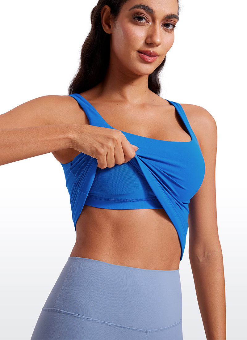 Baju Atasan SlimFit Wanita CRZ YOGA Butterluxe Bra Terbina Dalam Leher U Tanks Biru Berkilau