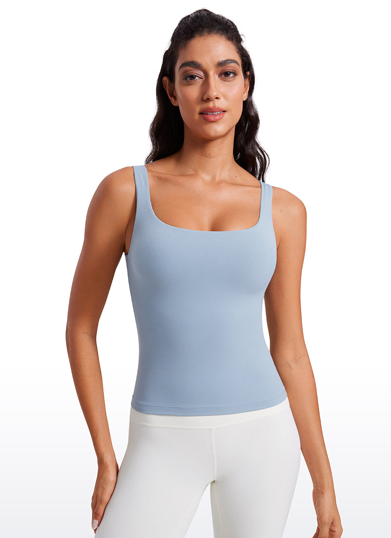 Baju Atasan SlimFit Wanita CRZ YOGA Butterluxe Bra Terbina Dalam Leher U Tanks Biru Kambrik