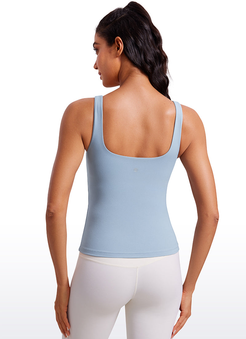 Baju Atasan SlimFit Wanita CRZ YOGA Butterluxe Bra Terbina Dalam Leher U Tanks Biru Kambrik
