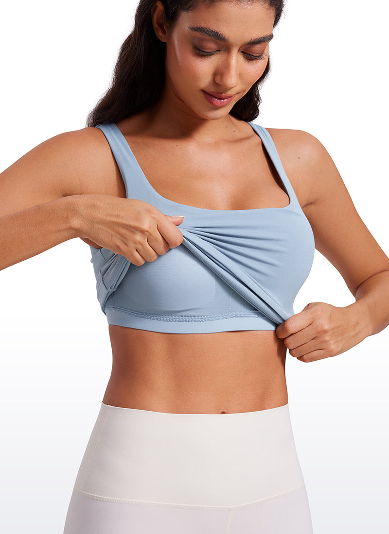 Baju Atasan SlimFit Wanita CRZ YOGA Butterluxe Bra Terbina Dalam Leher U Tanks Biru Kambrik