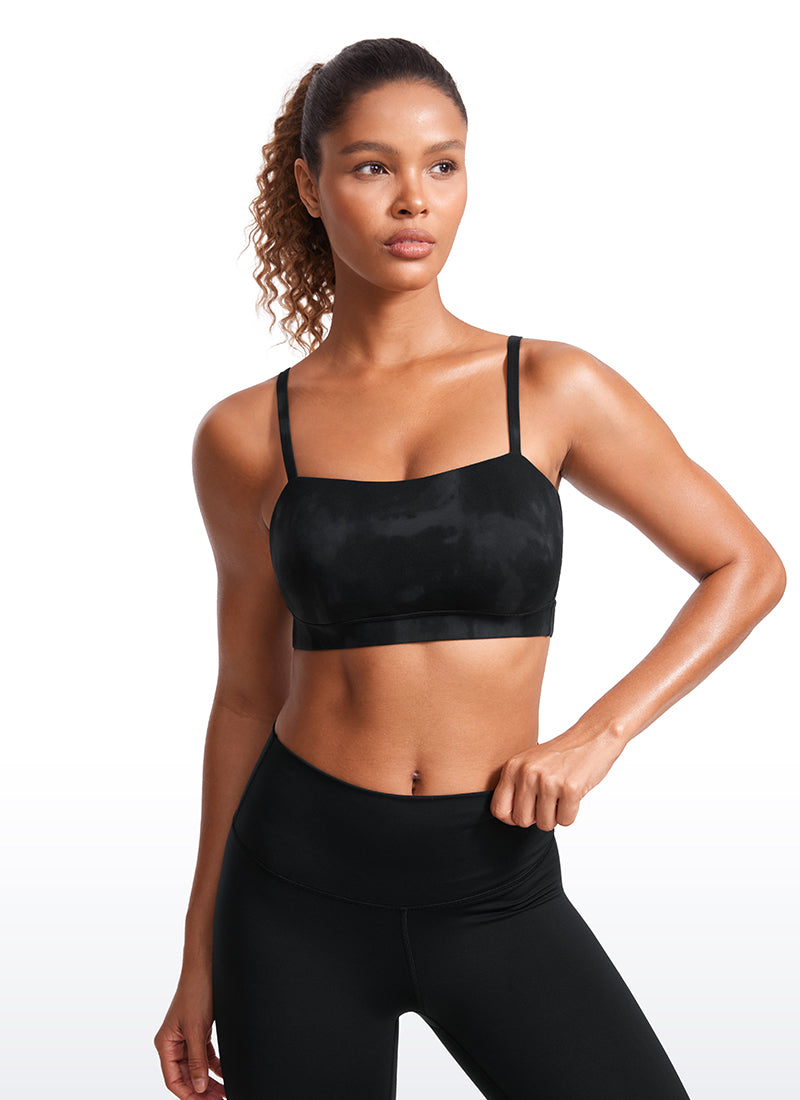 CRZ YOGA Bra Sukan Bertali Halus Spageti Boleh Laras Butterluxe Wanita Corak Bunga Ikat Celup Hitam