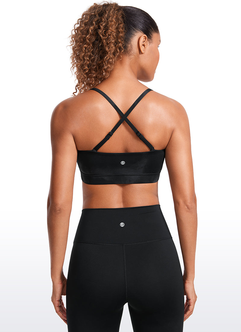 CRZ YOGA Bra Sukan Bertali Halus Spageti Boleh Laras Butterluxe Wanita Corak Bunga Ikat Celup Hitam