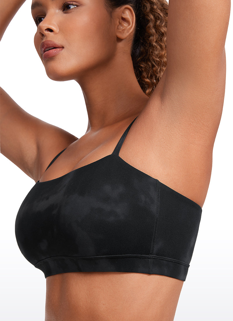 CRZ YOGA Bra Sukan Bertali Halus Spageti Boleh Laras Butterluxe Wanita Corak Bunga Ikat Celup Hitam