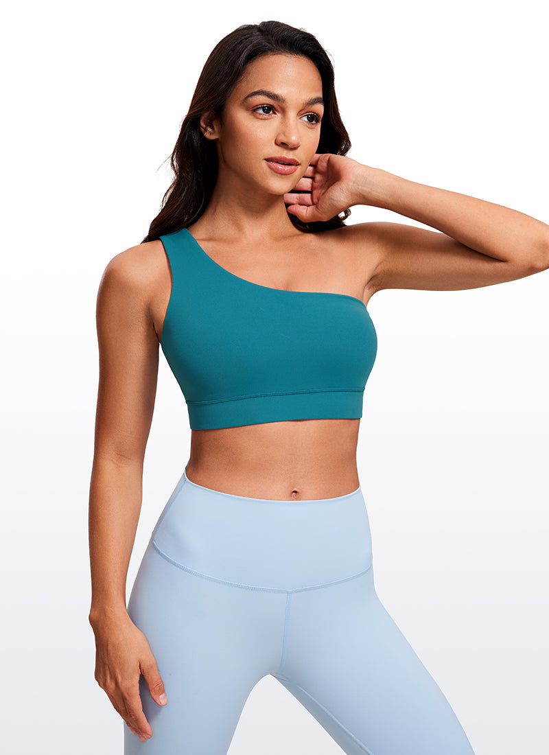 Bra Sukan Bahu Tunggal Asimetrik Berpad Berkusyen Wanita CRZ YOGA Butterluxe Borealis Green
