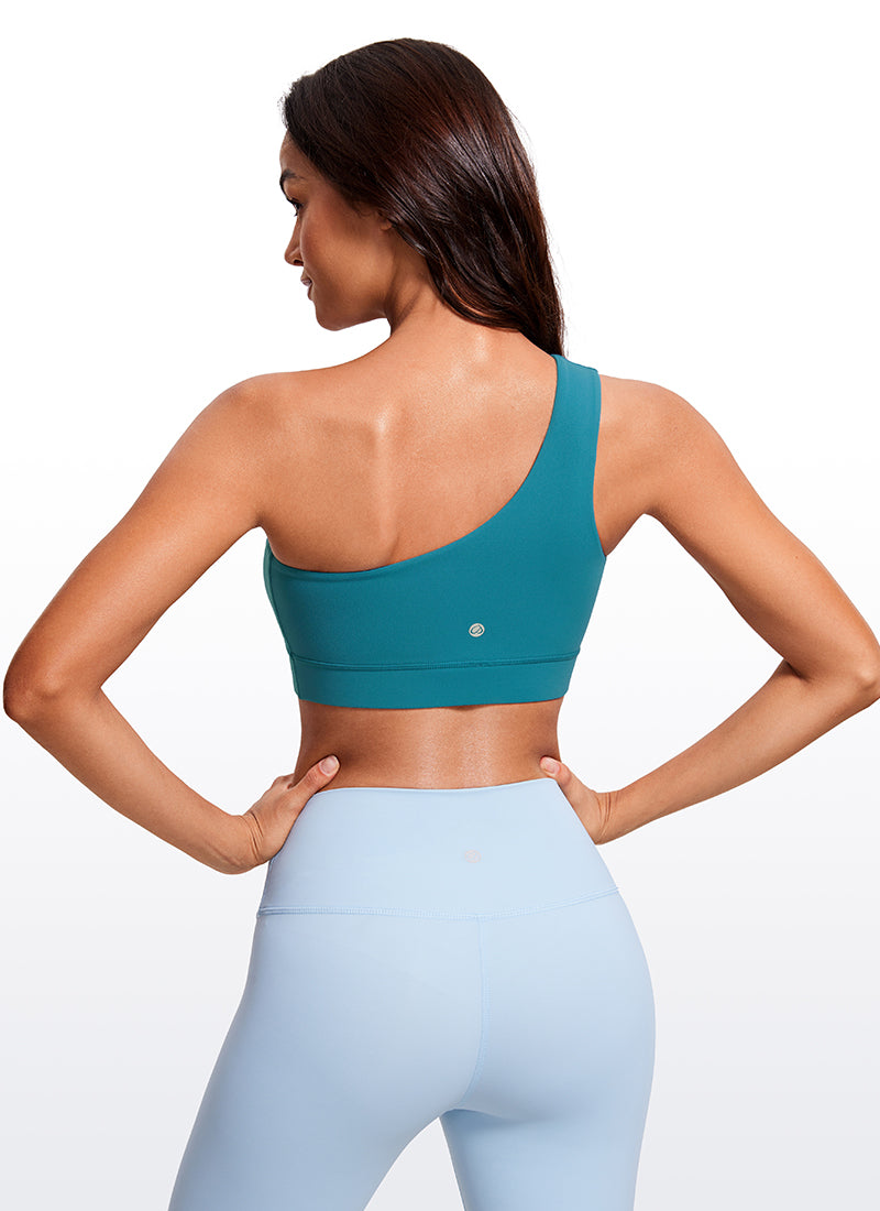 Bra Sukan Bahu Tunggal Asimetrik Berpad Berkusyen Wanita CRZ YOGA Butterluxe Borealis Green
