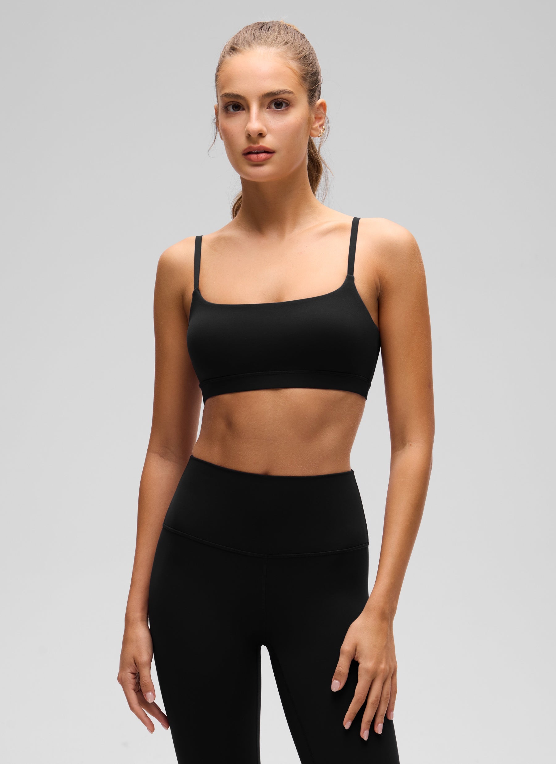 CRZ YOGA Wanita Butterluxe Bra Leher Senduk Tali Spageti Boleh Laras Hitam