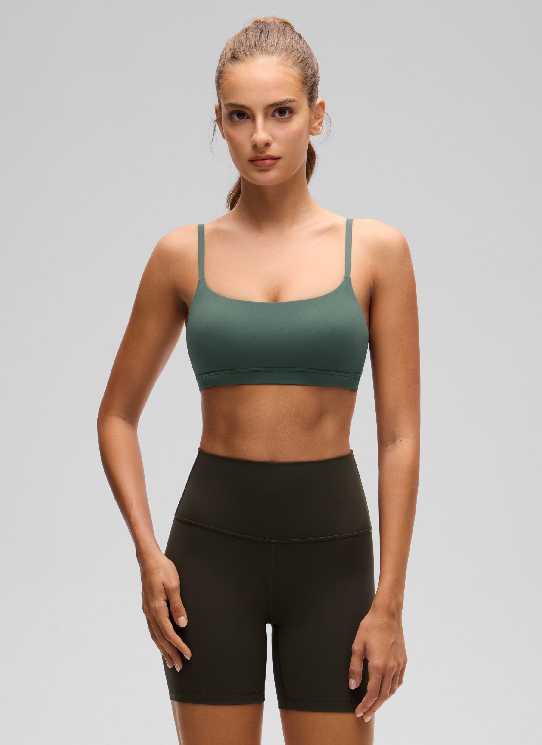 CRZ YOGA Wanita Butterluxe Bra Leher Senduk Tali Spageti Boleh Laras Hijau Hutan Gelap