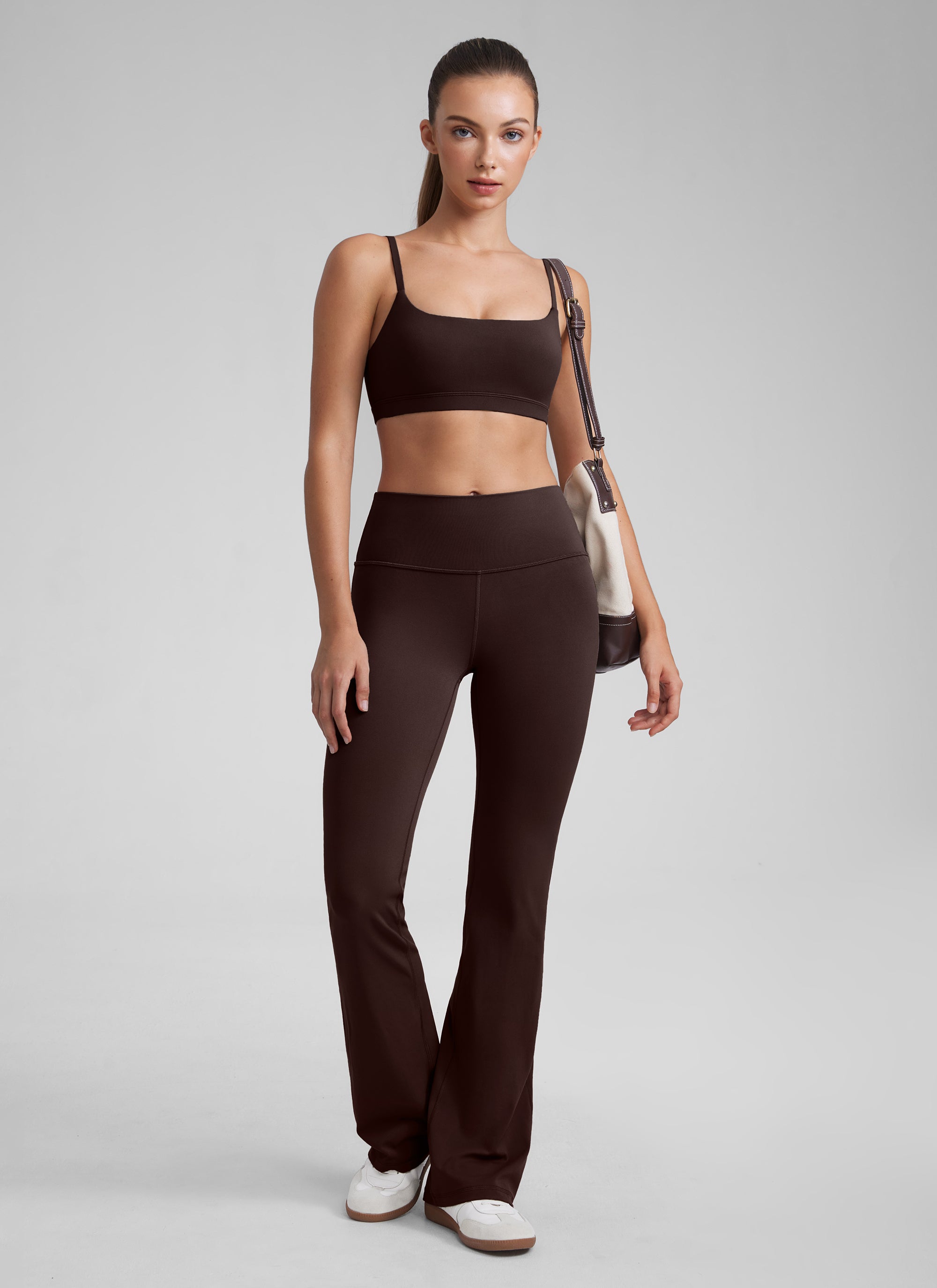 CRZ YOGA Wanita Butterluxe Bra Leher Senduk Tali Spageti Boleh Laras Coklat Fudge Panas
