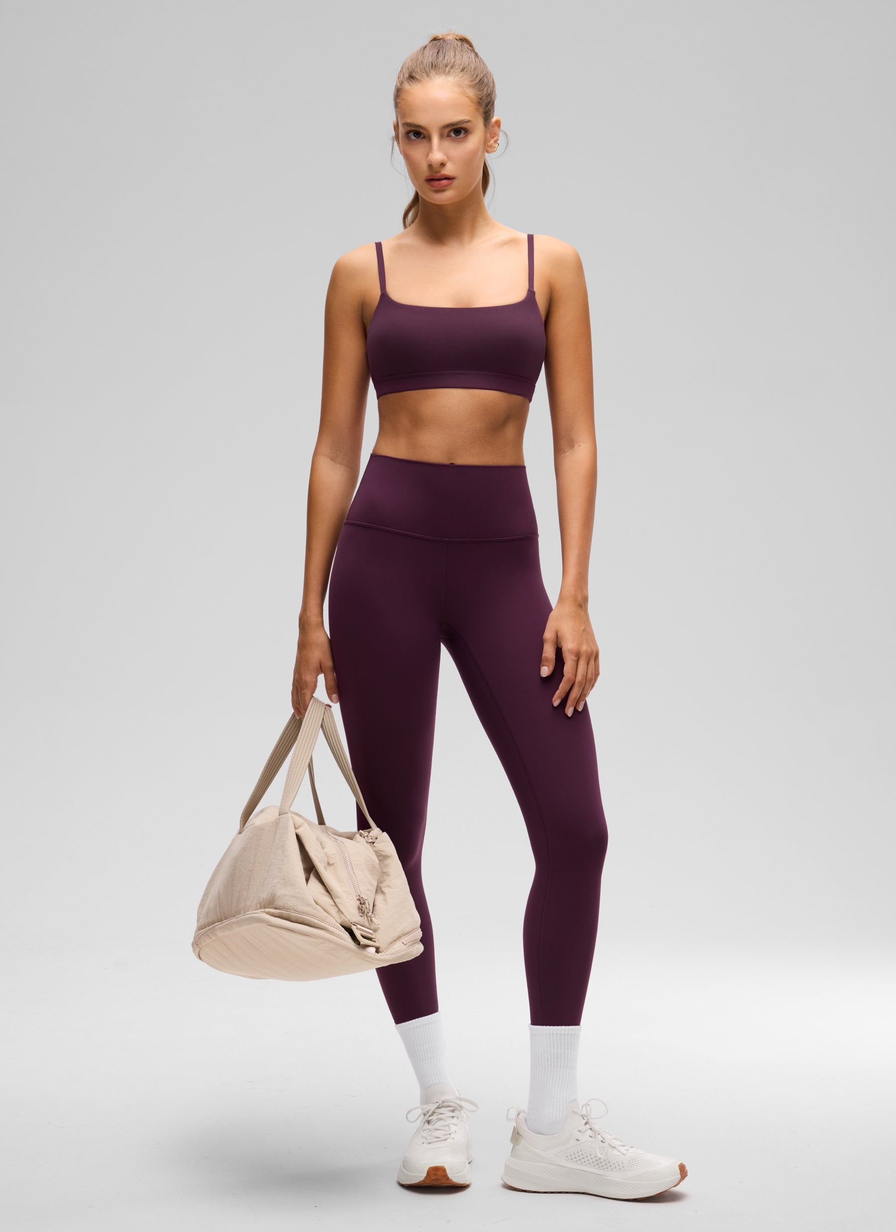 CRZ YOGA Wanita Butterluxe Bra Leher Senduk Tali Spageti Boleh Laras Ungu Tua