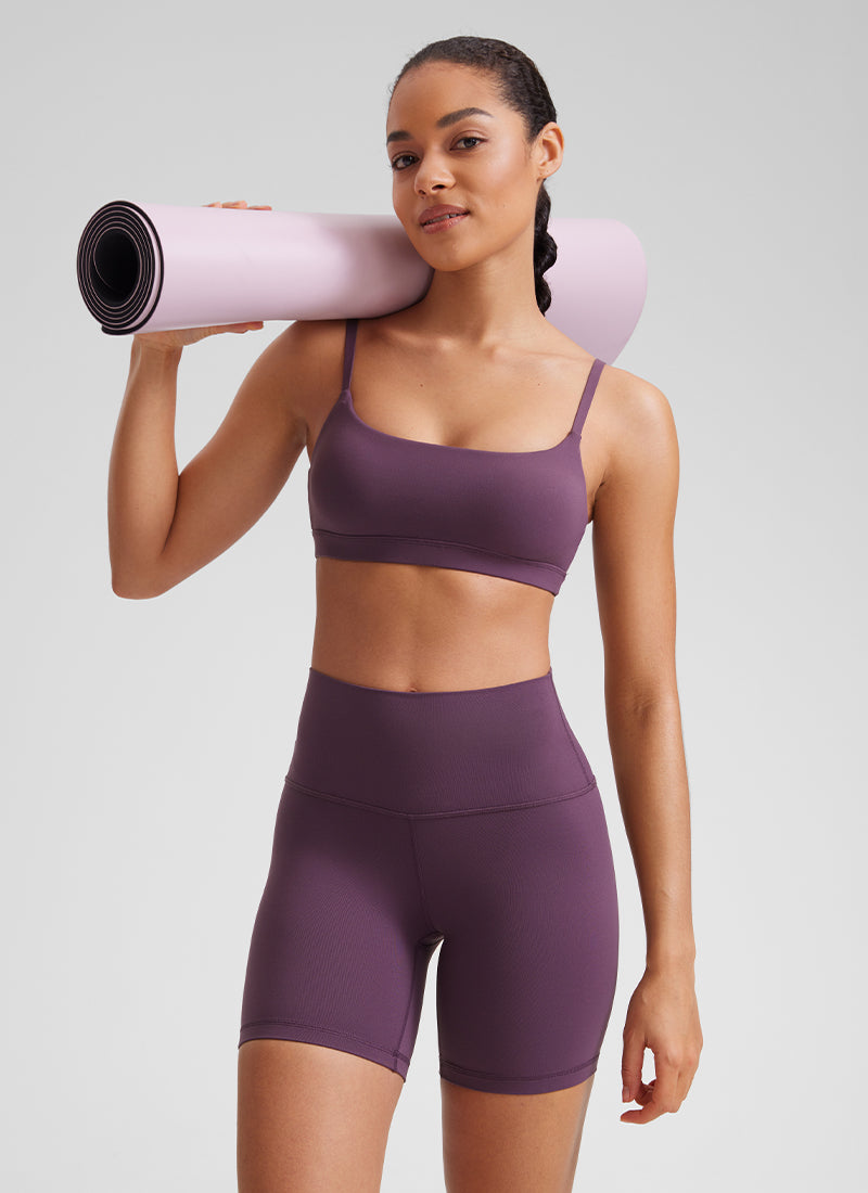 CRZ YOGA Wanita Butterluxe Bra Leher Senduk Tali Spageti Boleh Laras Grape Thistle Ungu