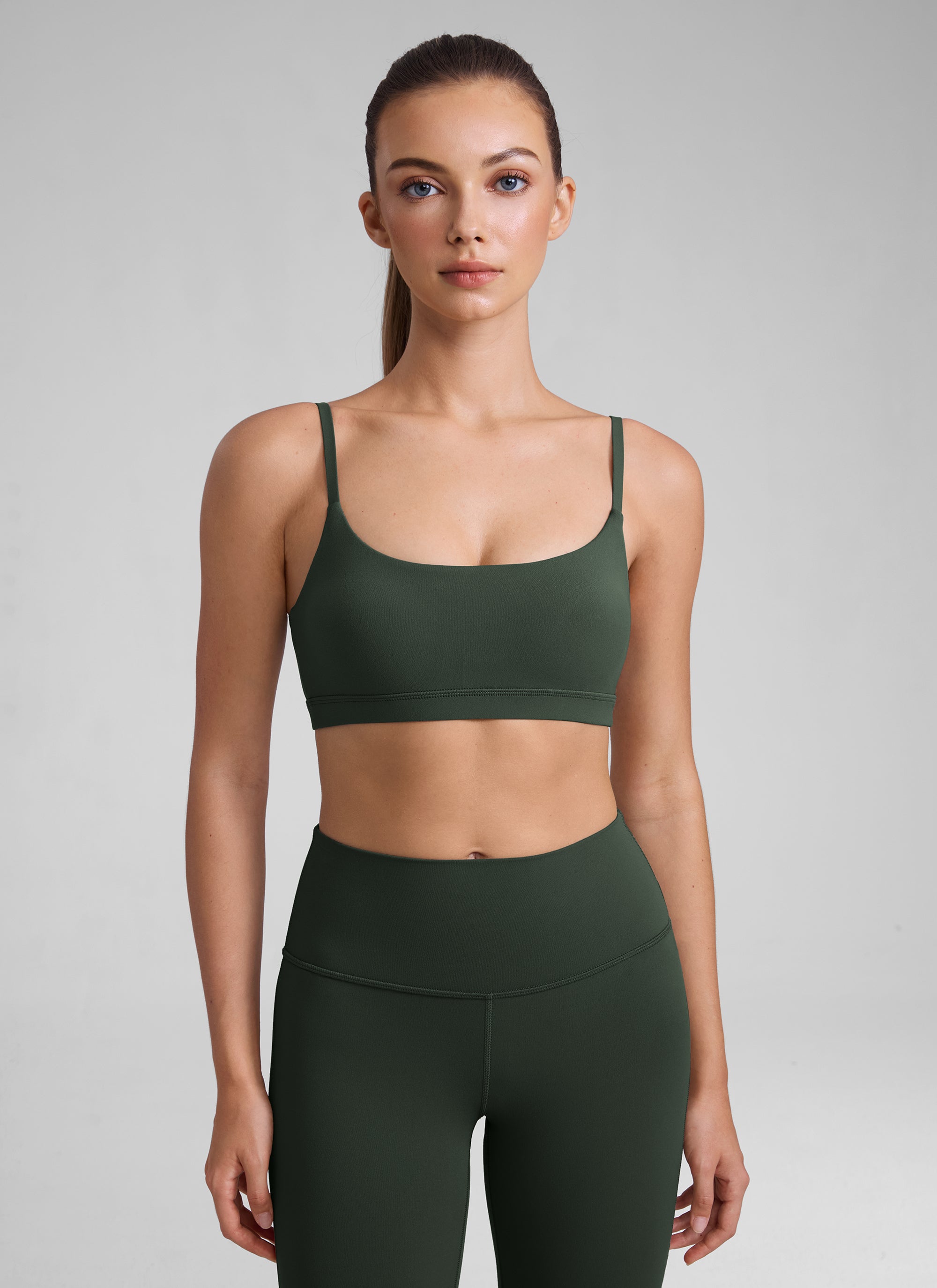 CRZ YOGA Wanita Butterluxe Bra Leher Senduk Tali Spageti Boleh Laras Hijau Legenda
