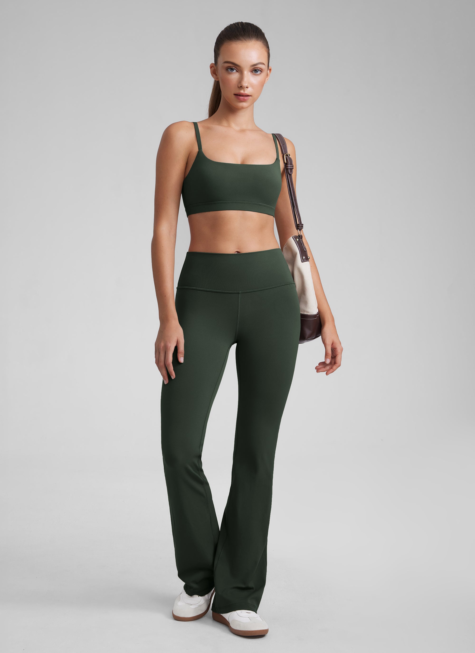 CRZ YOGA Wanita Butterluxe Bra Leher Senduk Tali Spageti Boleh Laras Hijau Legenda