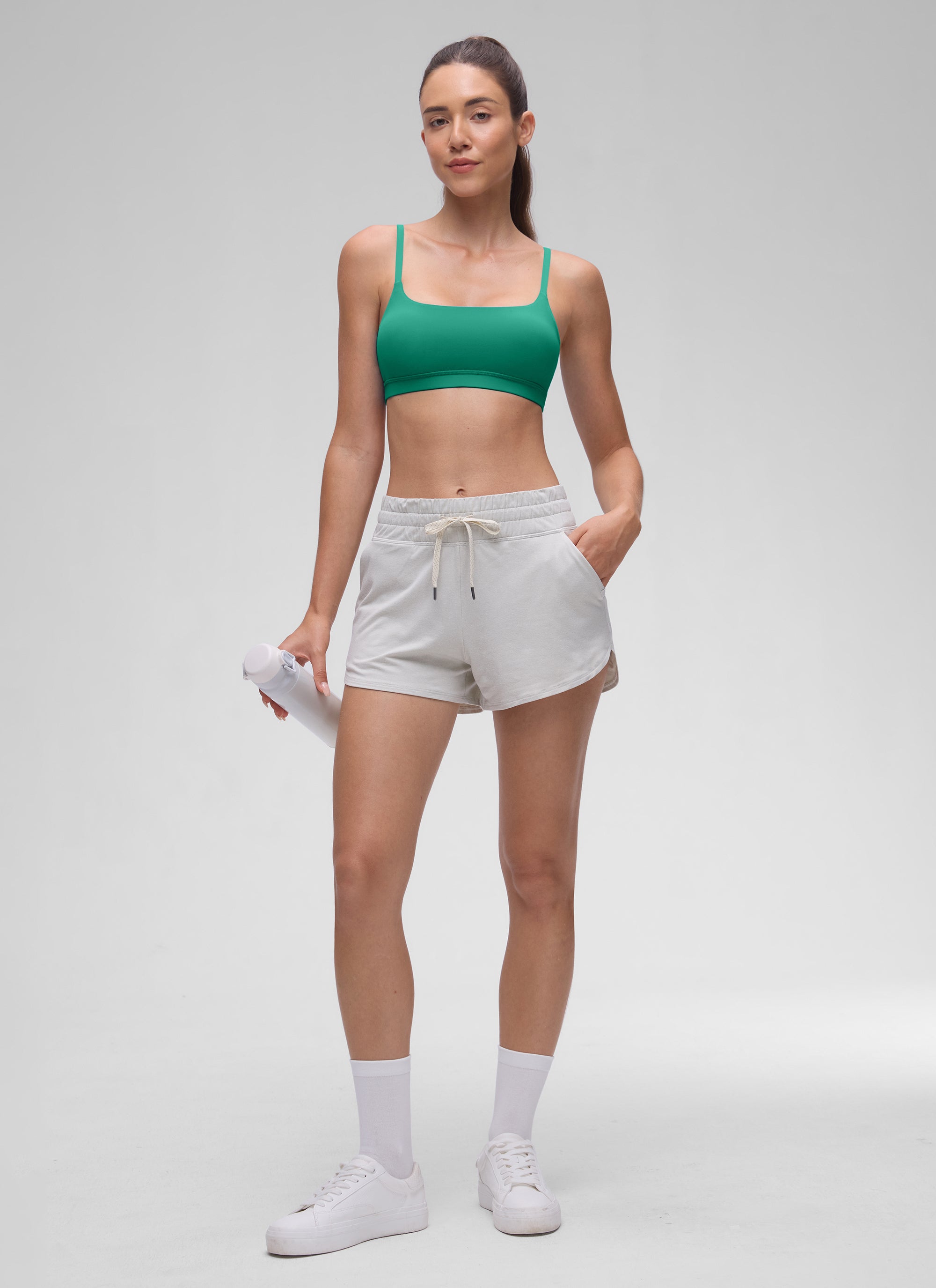 CRZ YOGA Wanita Butterluxe Bra Leher Senduk Tali Spageti Boleh Laras Hijau Cascadia