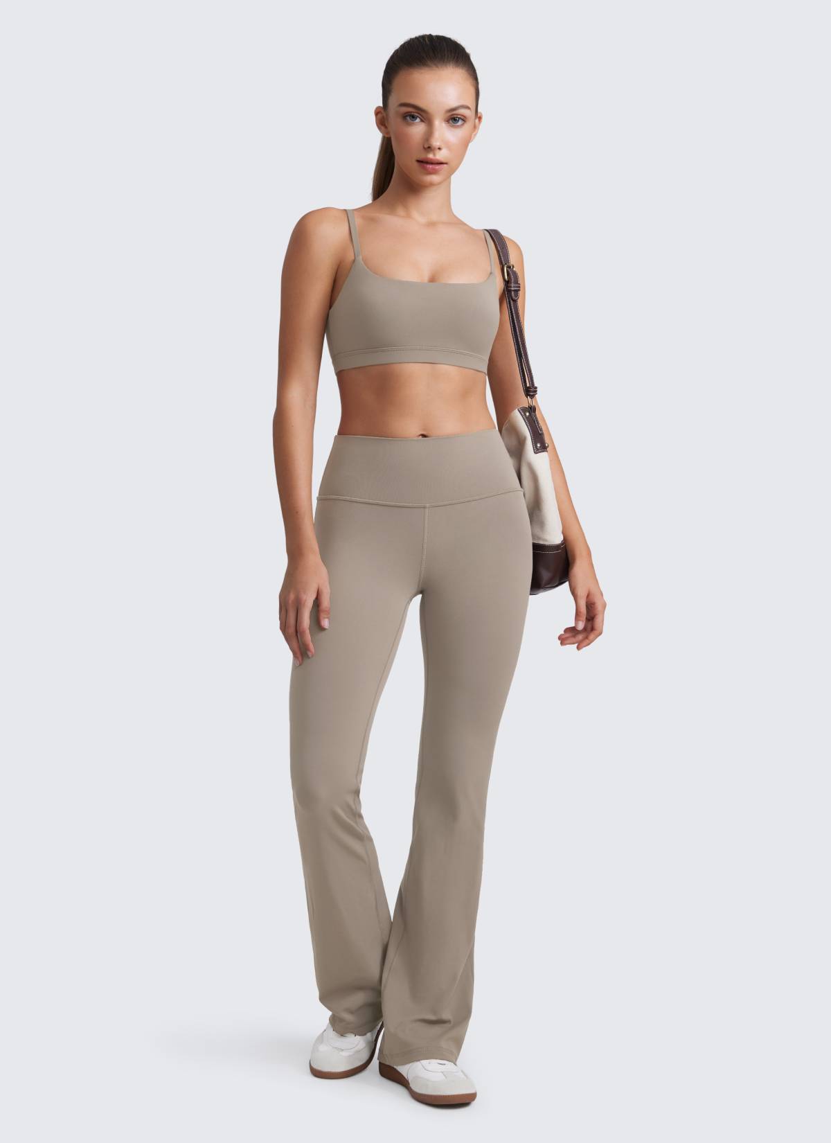 CRZ YOGA Wanita Butterluxe Bra Leher Senduk Tali Spageti Boleh Laras Kelabu Abu Hangat