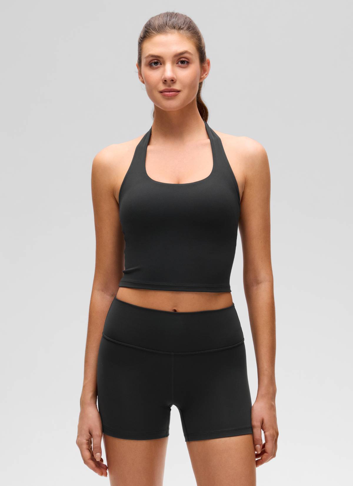 CRZ YOGA Wanita Butterluxe Baju Tank Top Crop Bra Sukan Halter Longline Hitam