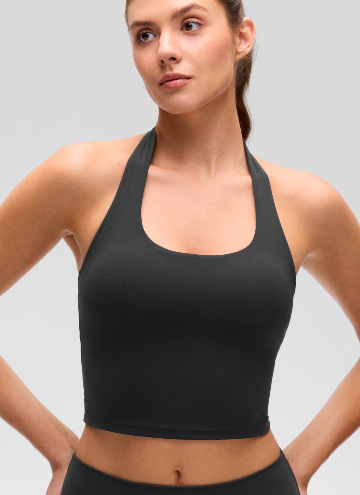 CRZ YOGA Wanita Butterluxe Baju Tank Top Crop Bra Sukan Halter Longline Hitam