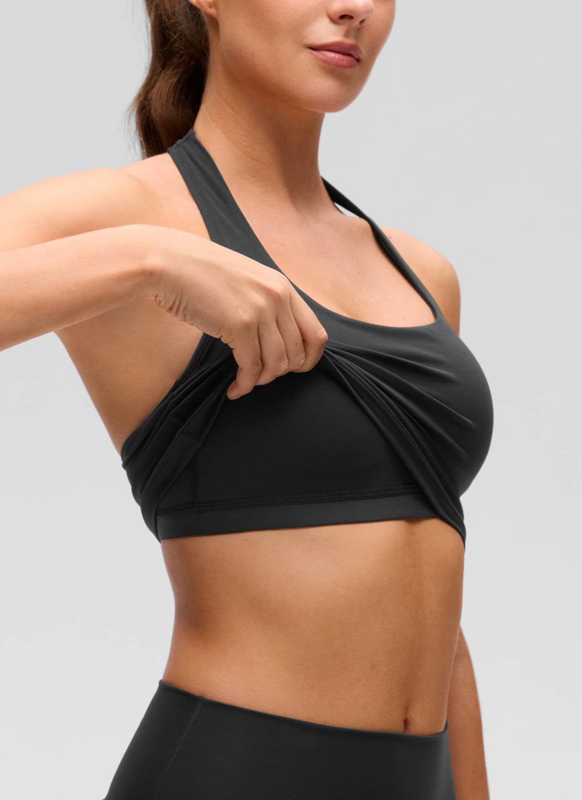 CRZ YOGA Wanita Butterluxe Baju Tank Top Crop Bra Sukan Halter Longline Hitam