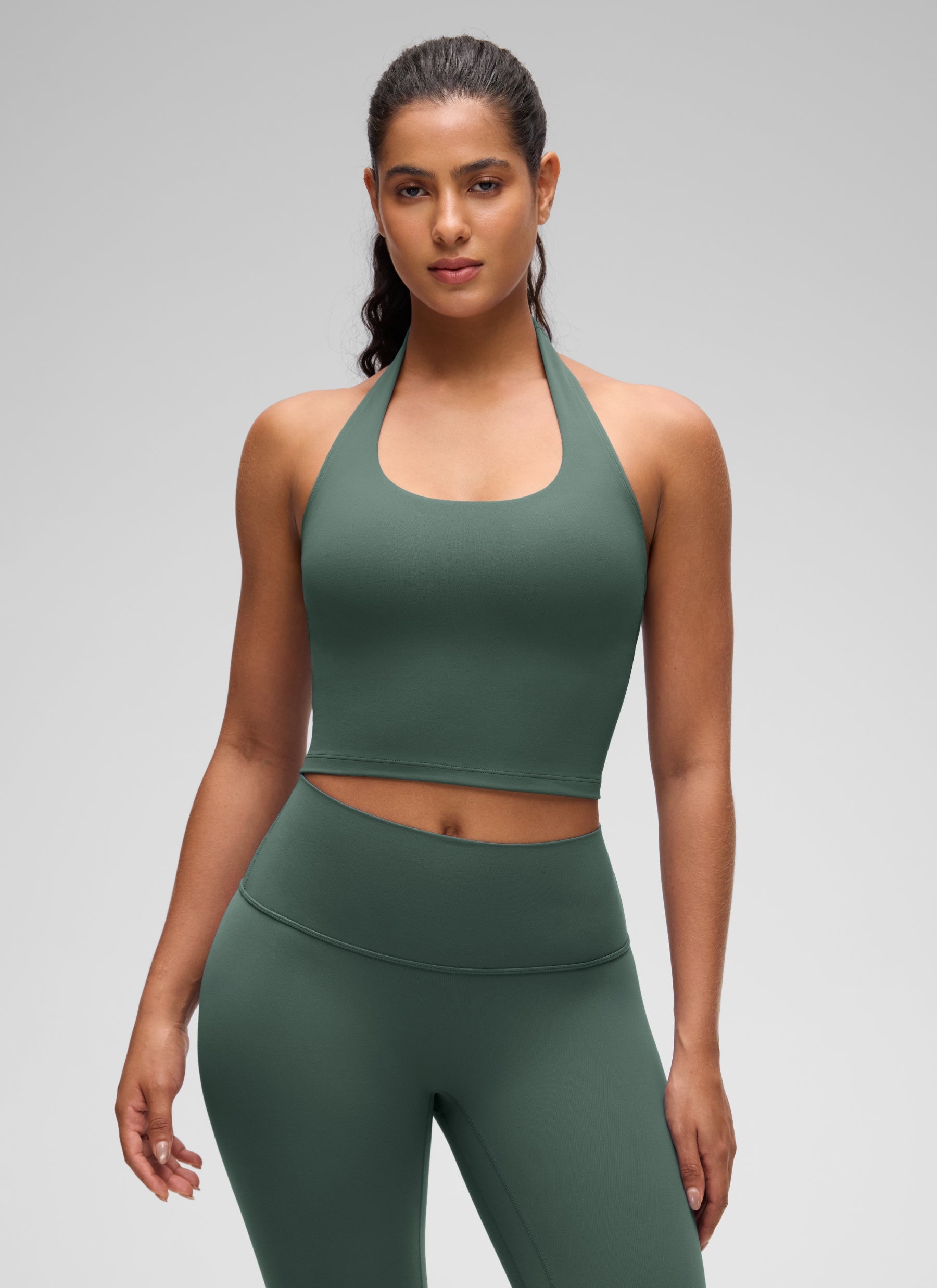 CRZ YOGA Wanita Butterluxe Baju Tank Top Crop Bra Sukan Halter Longline Hijau Hutan Gelap