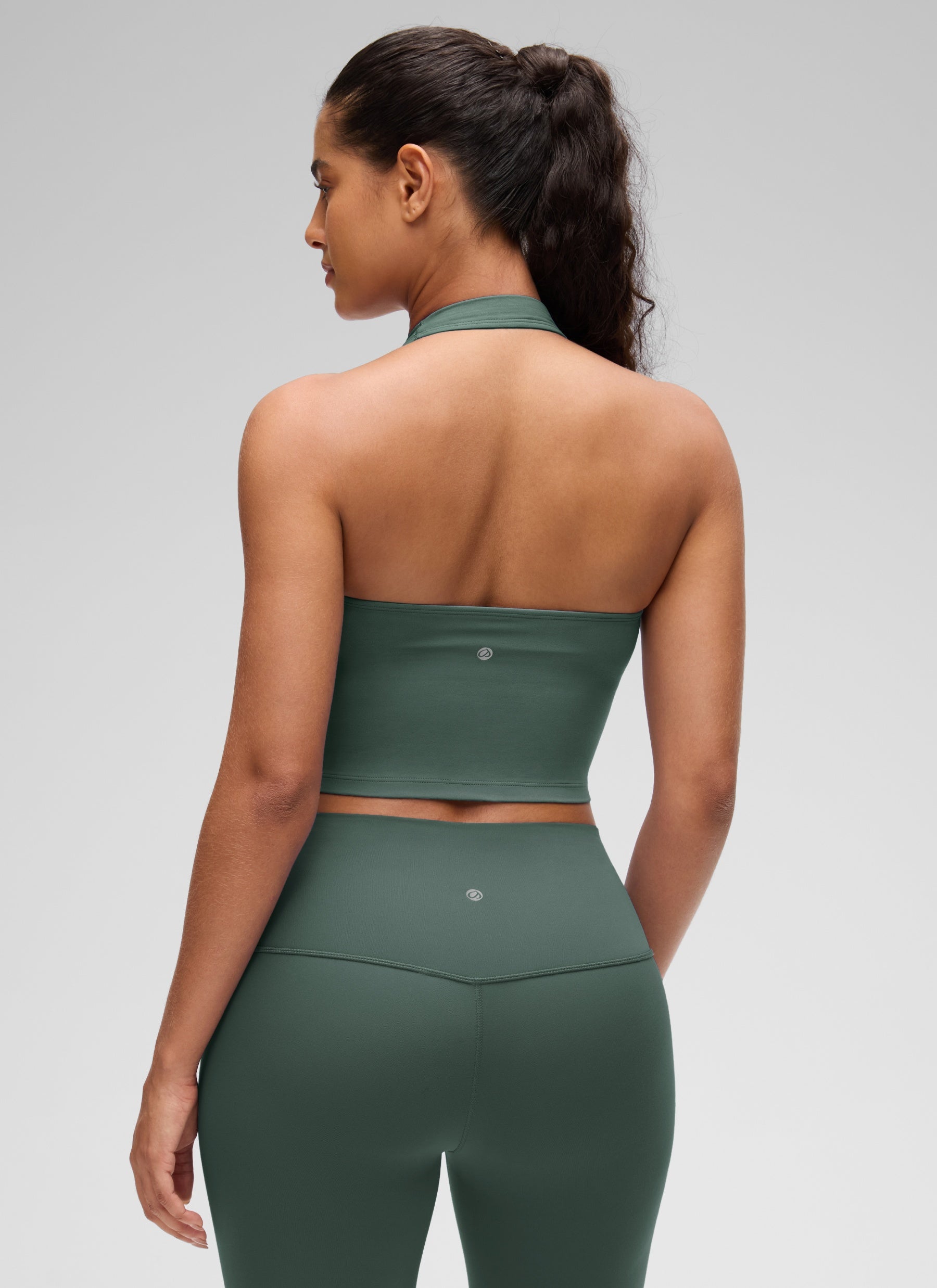 CRZ YOGA Wanita Butterluxe Baju Tank Top Crop Bra Sukan Halter Longline Hijau Hutan Gelap