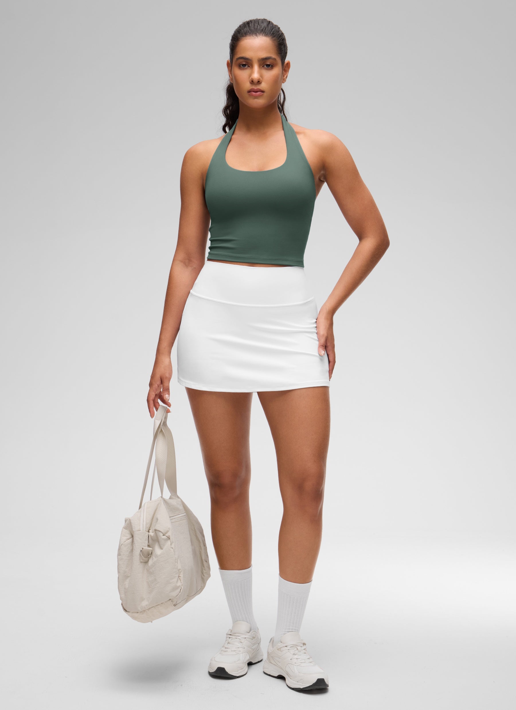 CRZ YOGA Wanita Butterluxe Baju Tank Top Crop Bra Sukan Halter Longline Hijau Hutan Gelap