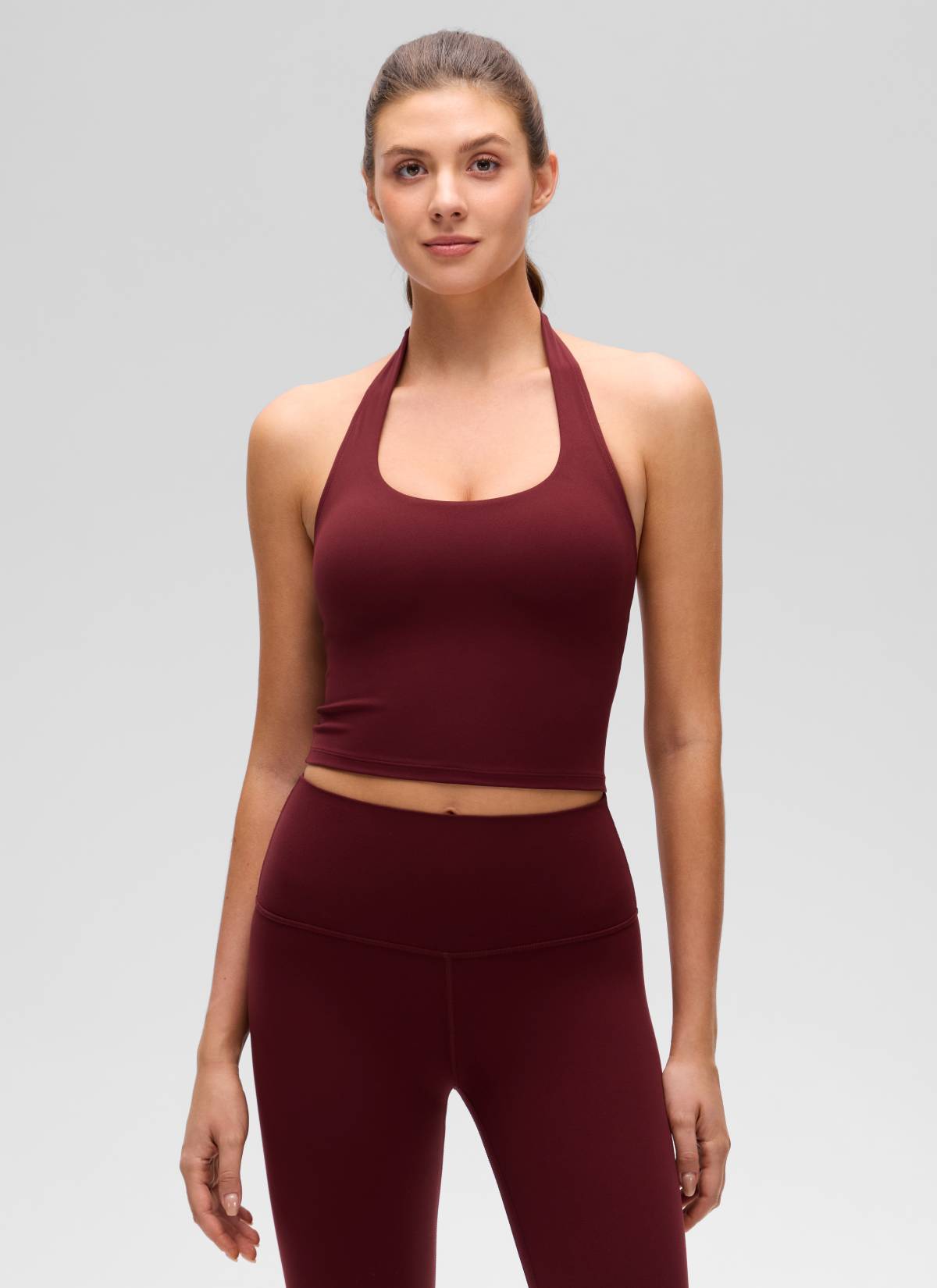 CRZ YOGA Wanita Butterluxe Baju Tank Top Crop Bra Sukan Halter Longline Merah Merlot