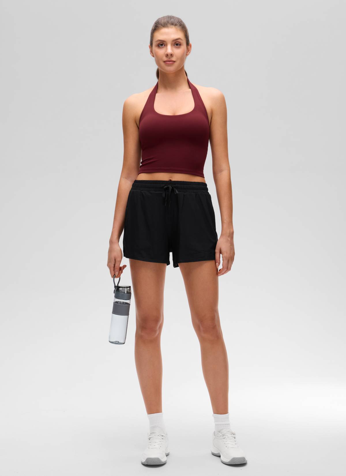 CRZ YOGA Wanita Butterluxe Baju Tank Top Crop Bra Sukan Halter Longline Merah Merlot