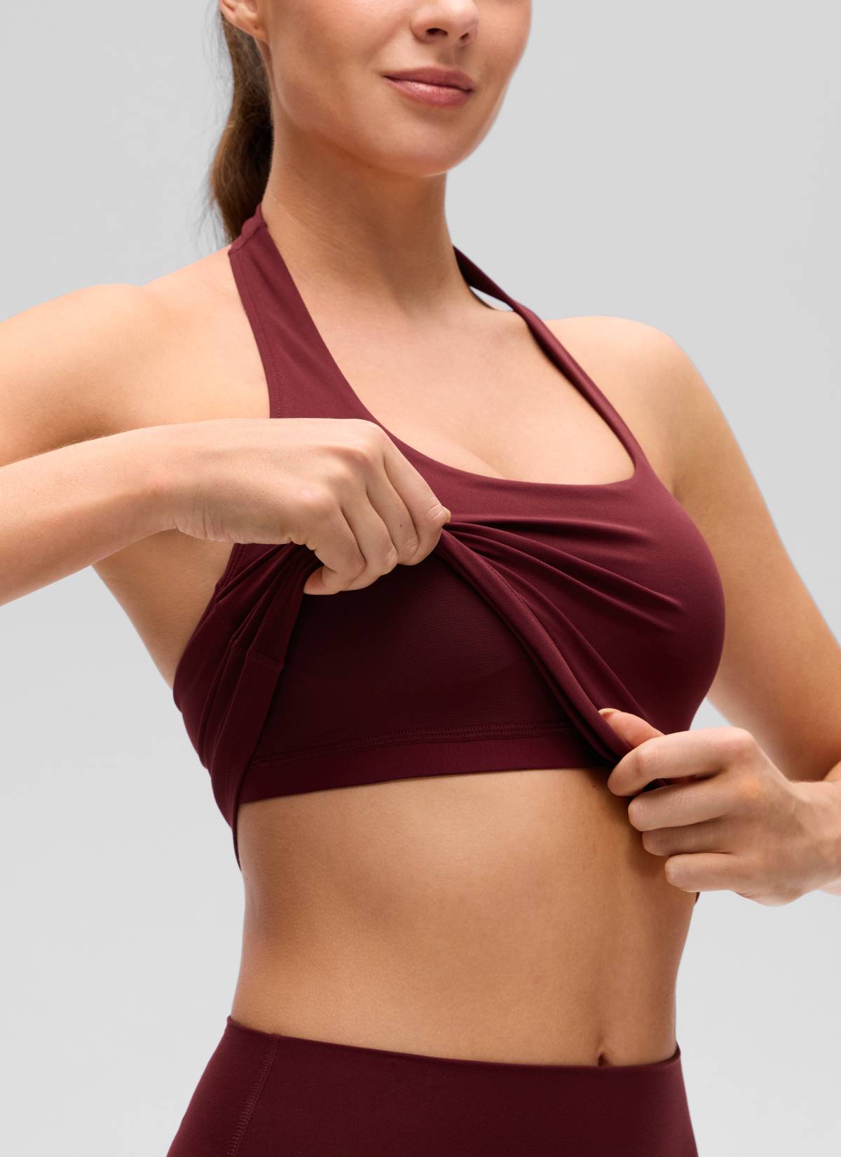 CRZ YOGA Wanita Butterluxe Baju Tank Top Crop Bra Sukan Halter Longline Merah Merlot