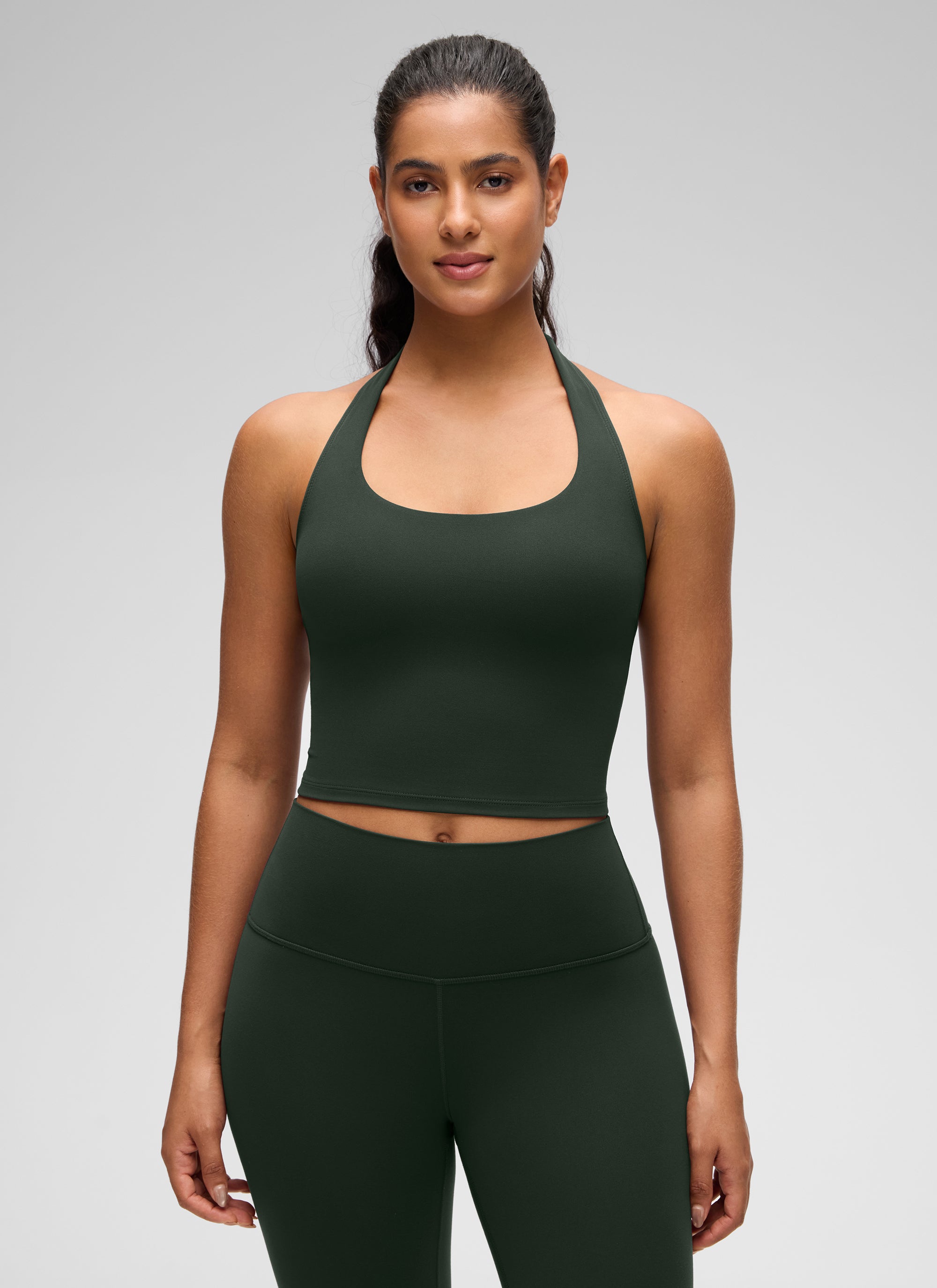 CRZ YOGA Wanita Butterluxe Baju Tank Top Crop Bra Sukan Halter Longline Hijau Legenda